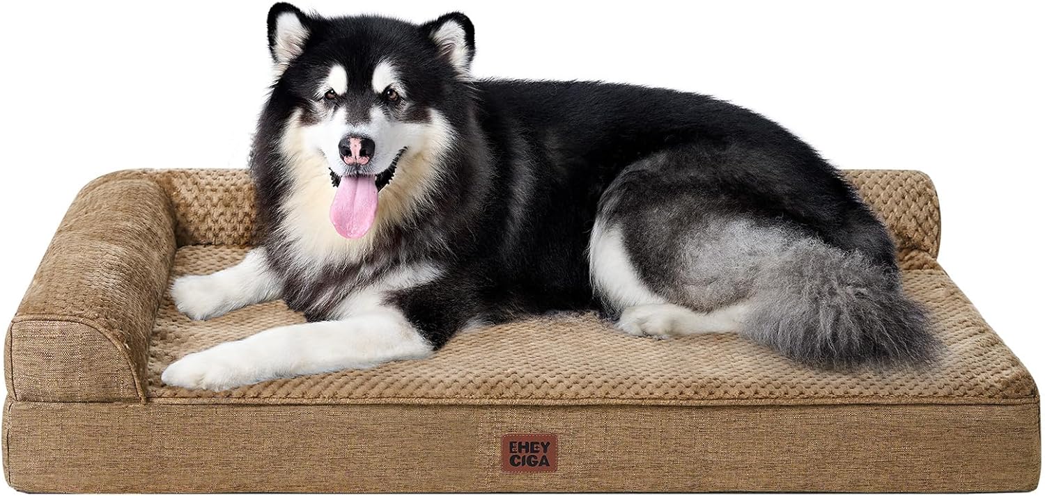 EHEYCIGA Orthopedic Dog Bed Medium Size Dogs, Memory Foam Dog Bed with Washable Removable Cover, Waterproof Pet Sofa Couch for Crate with Nonskid Bottom, 30x20x6, Grey