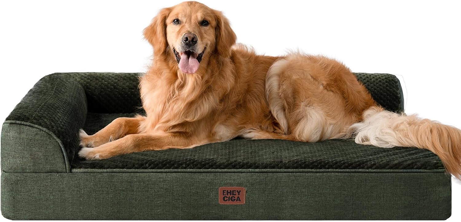 EHEYCIGA Orthopedic Dog Bed Medium Size Dogs, Memory Foam Dog Bed with Washable Removable Cover, Waterproof Pet Sofa Couch for Crate with Nonskid Bottom, 30x20x6, Grey