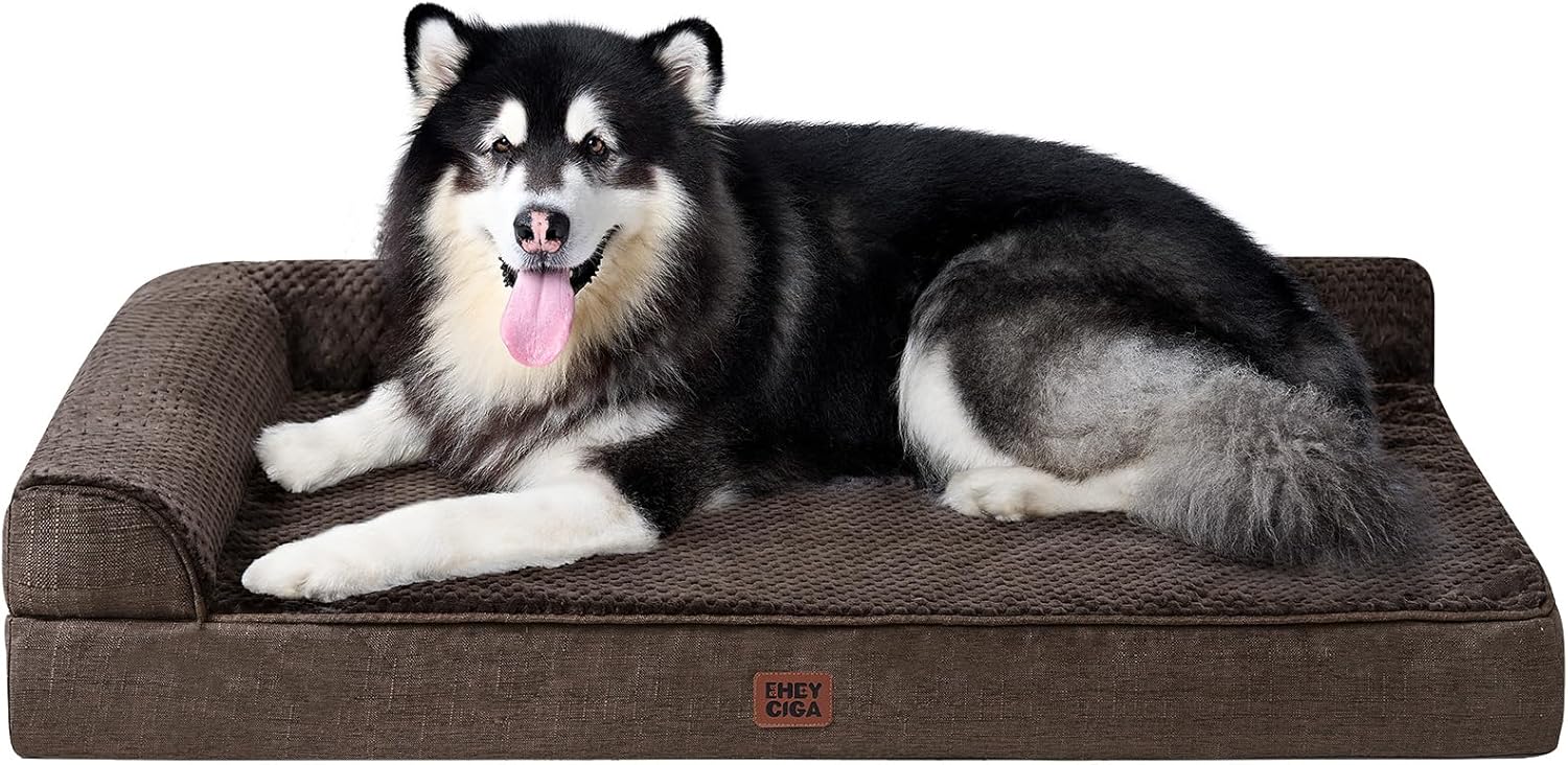 EHEYCIGA Orthopedic Dog Bed Medium Size Dogs, Memory Foam Dog Bed with Washable Removable Cover, Waterproof Pet Sofa Couch for Crate with Nonskid Bottom, 30x20x6, Grey