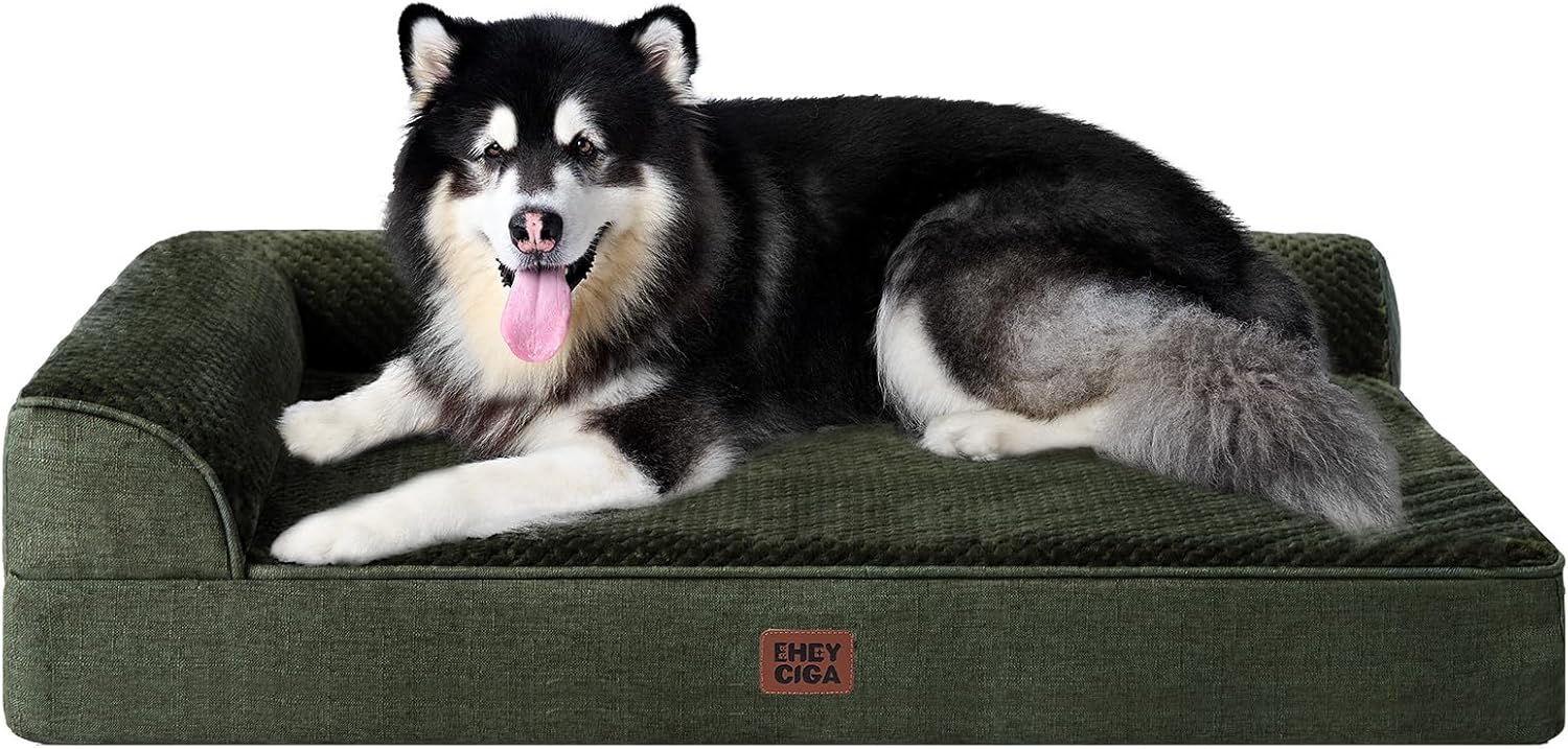 EHEYCIGA Orthopedic Dog Bed Medium Size Dogs, Memory Foam Dog Bed with Washable Removable Cover, Waterproof Pet Sofa Couch for Crate with Nonskid Bottom, 30x20x6, Grey