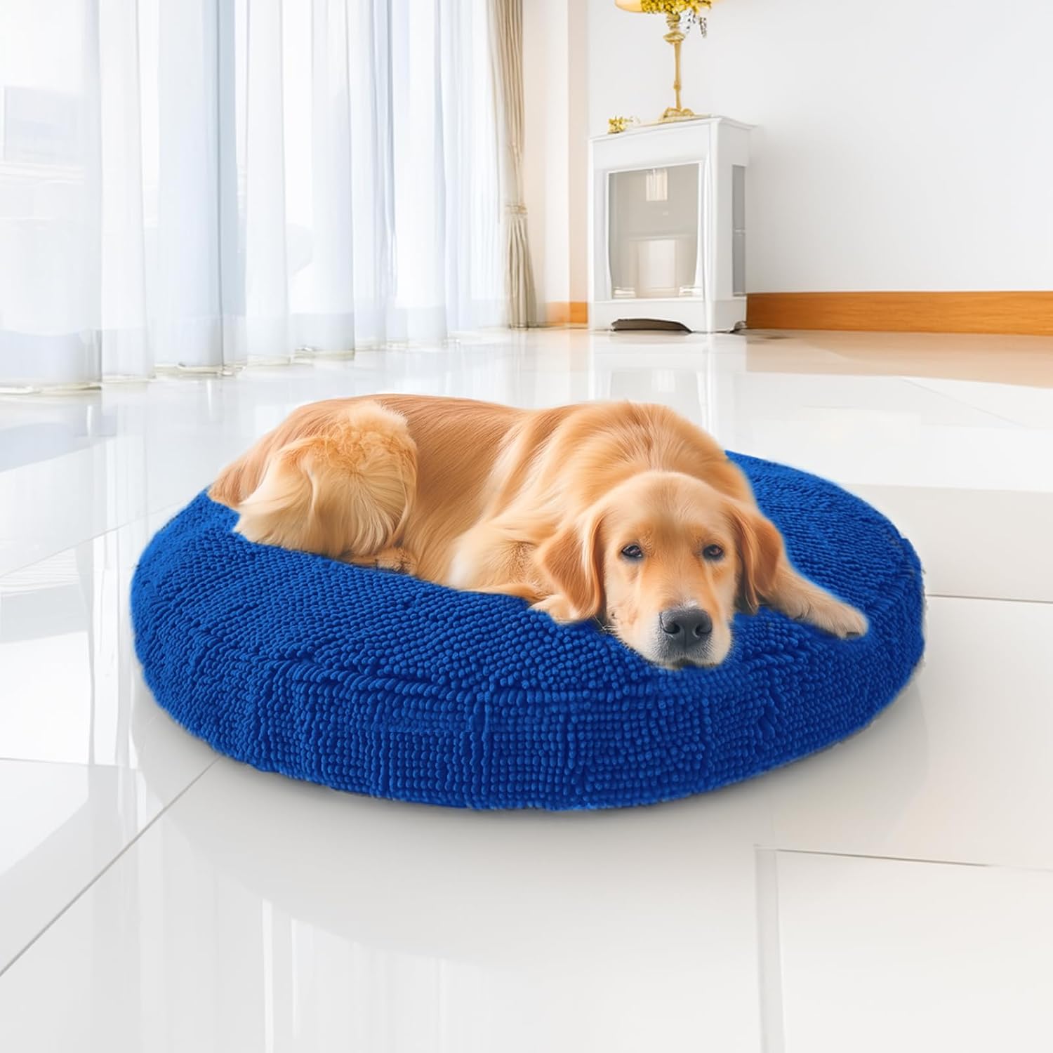 Muddy Mat®Cloud K-9 Bed for Dogs & Cats, Soft & Relaxing Donut Dog Bed, Chenille Material, Removable Cover, Washable & Dryer Safe–Navy Blue Medium(35'x35')