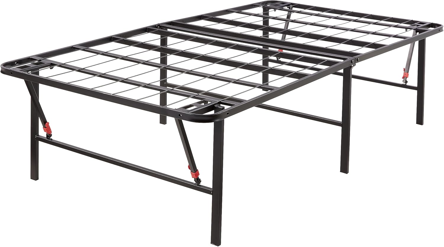 Amazon Basics Bed Frame with Storage, Foldable Metal Platform, Sturdy Steel, No Box Spring Needed, 14-inch High, Tool-Free Setup, Queen Size, Black