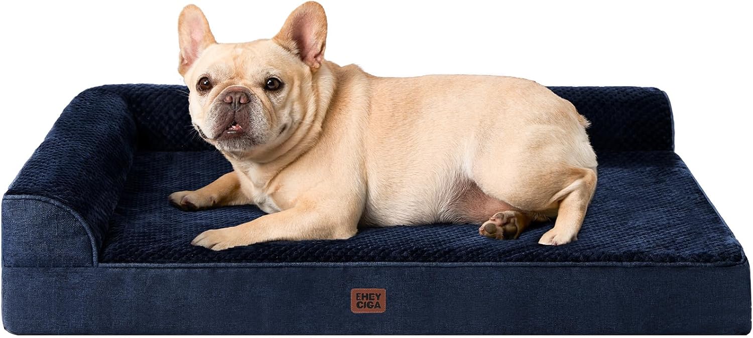 EHEYCIGA Orthopedic Dog Bed Medium Size Dogs, Memory Foam Dog Bed with Washable Removable Cover, Waterproof Pet Sofa Couch for Crate with Nonskid Bottom, 30x20x6, Grey