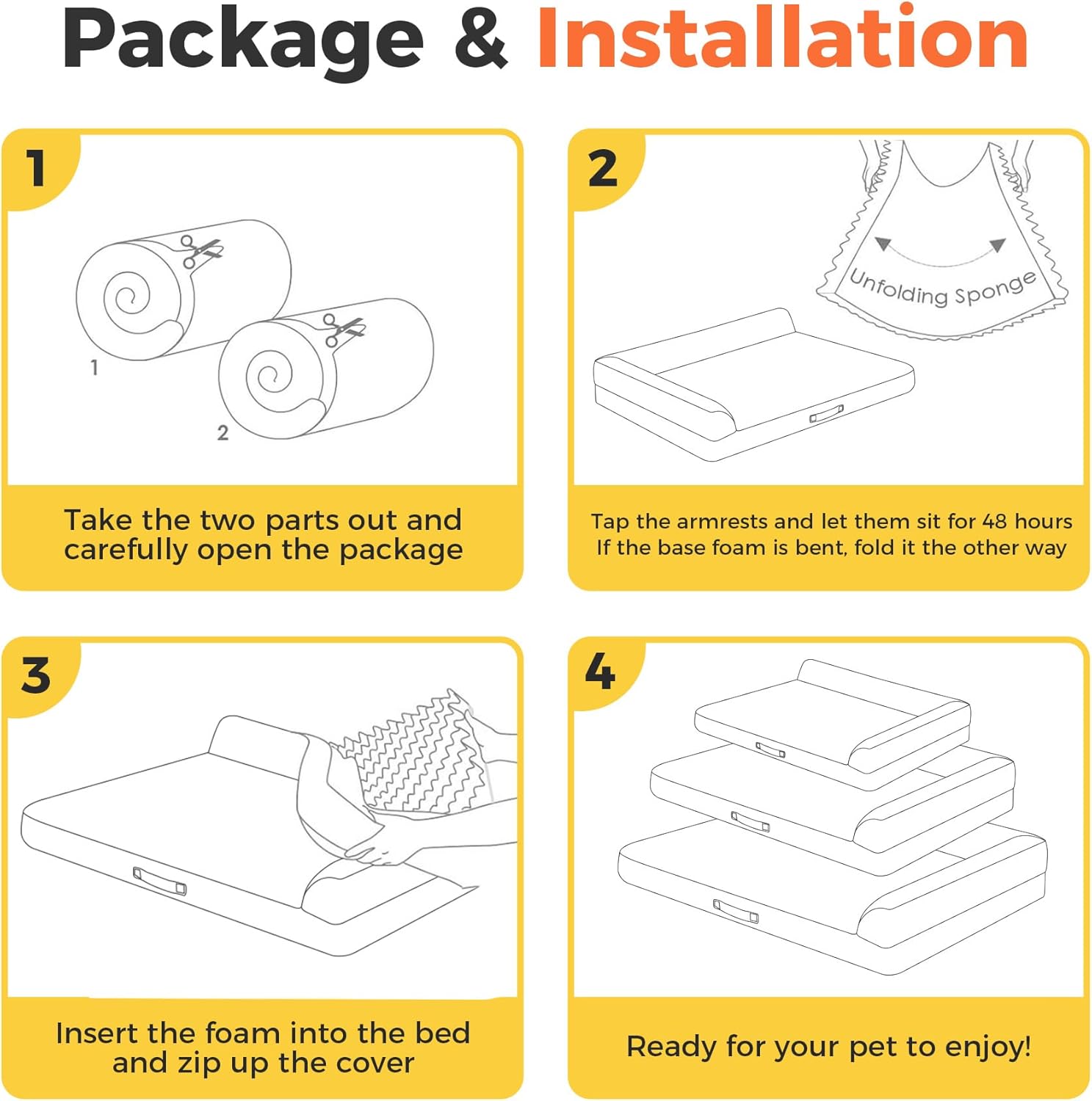 Dog Beds Large Sized Dogs, XL Orthopedic Dog Beds for Large Dogs 42"x30"x7.5", Waterproof Pet Bed with Washable Cover, L-Shaped Pet Couch with Portable Handle, Grey