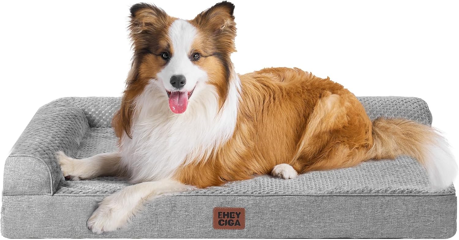 EHEYCIGA Orthopedic Dog Bed Medium Size Dogs, Memory Foam Dog Bed with Washable Removable Cover, Waterproof Pet Sofa Couch for Crate with Nonskid Bottom, 30x20x6, Grey