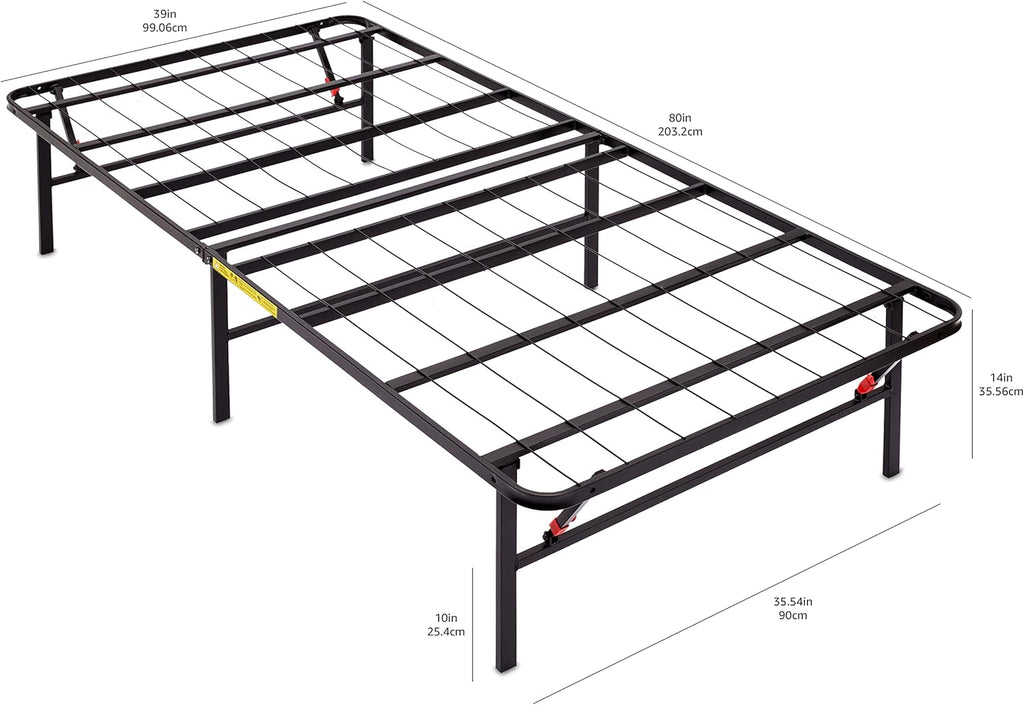 Amazon Basics Foldable Metal Platform Bed Frame with Tool Free Setup, 14 Inches High, Sturdy Steel Frame, No Box Spring Needed, Twin XL, Black