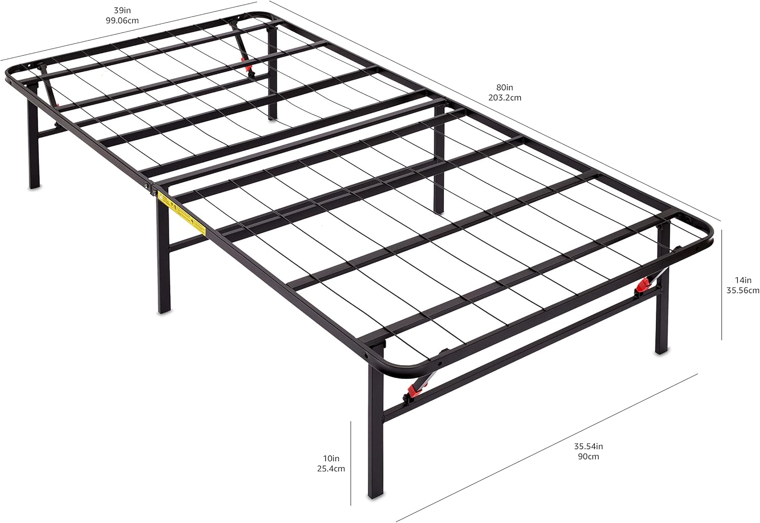 Amazon Basics Foldable Metal Platform Bed Frame with Tool Free Setup, 14 Inches High, Sturdy Steel Frame, No Box Spring Needed, Twin XL, Black
