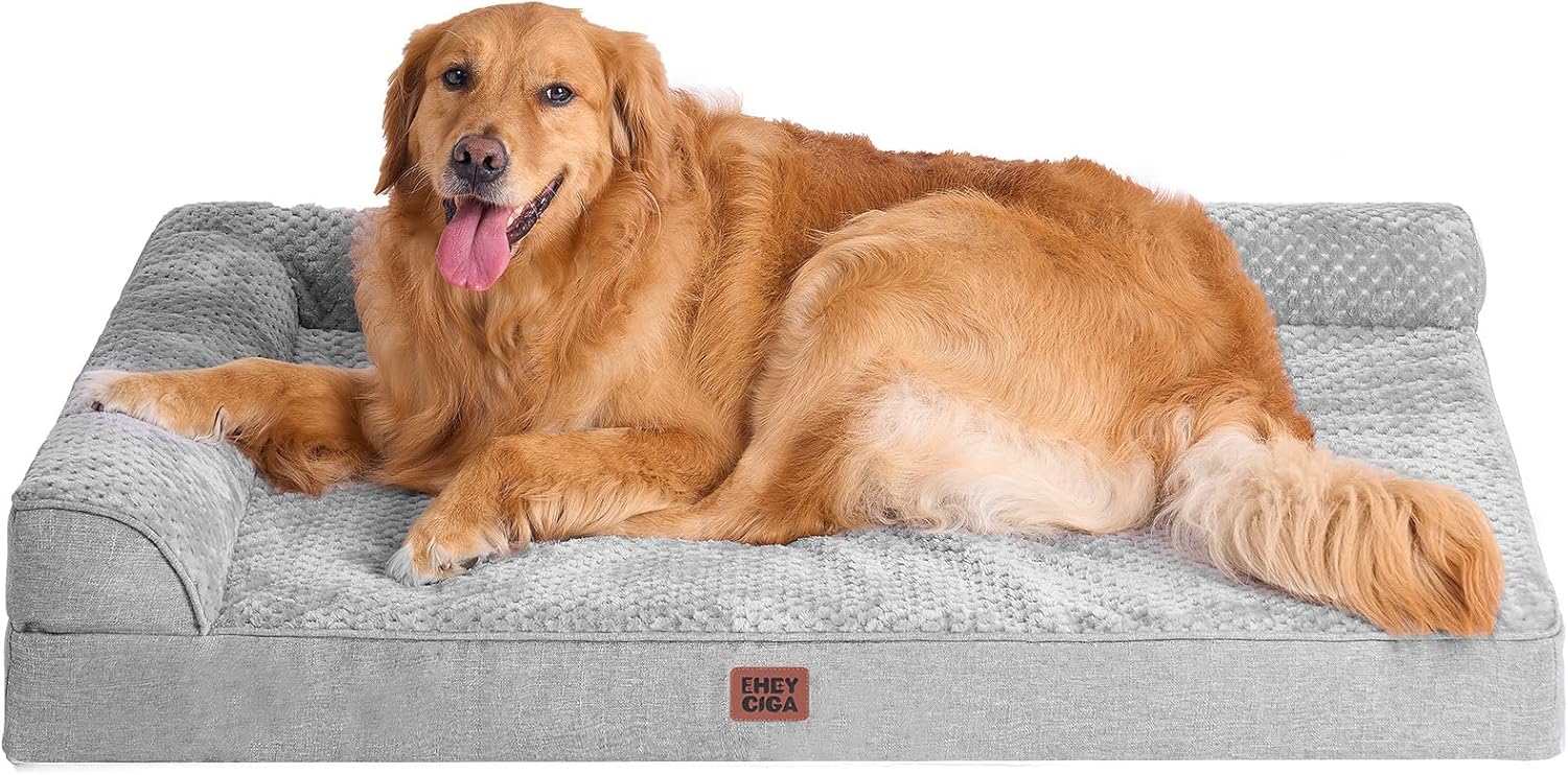 EHEYCIGA Orthopedic Dog Bed Medium Size Dogs, Memory Foam Dog Bed with Washable Removable Cover, Waterproof Pet Sofa Couch for Crate with Nonskid Bottom, 30x20x6, Grey