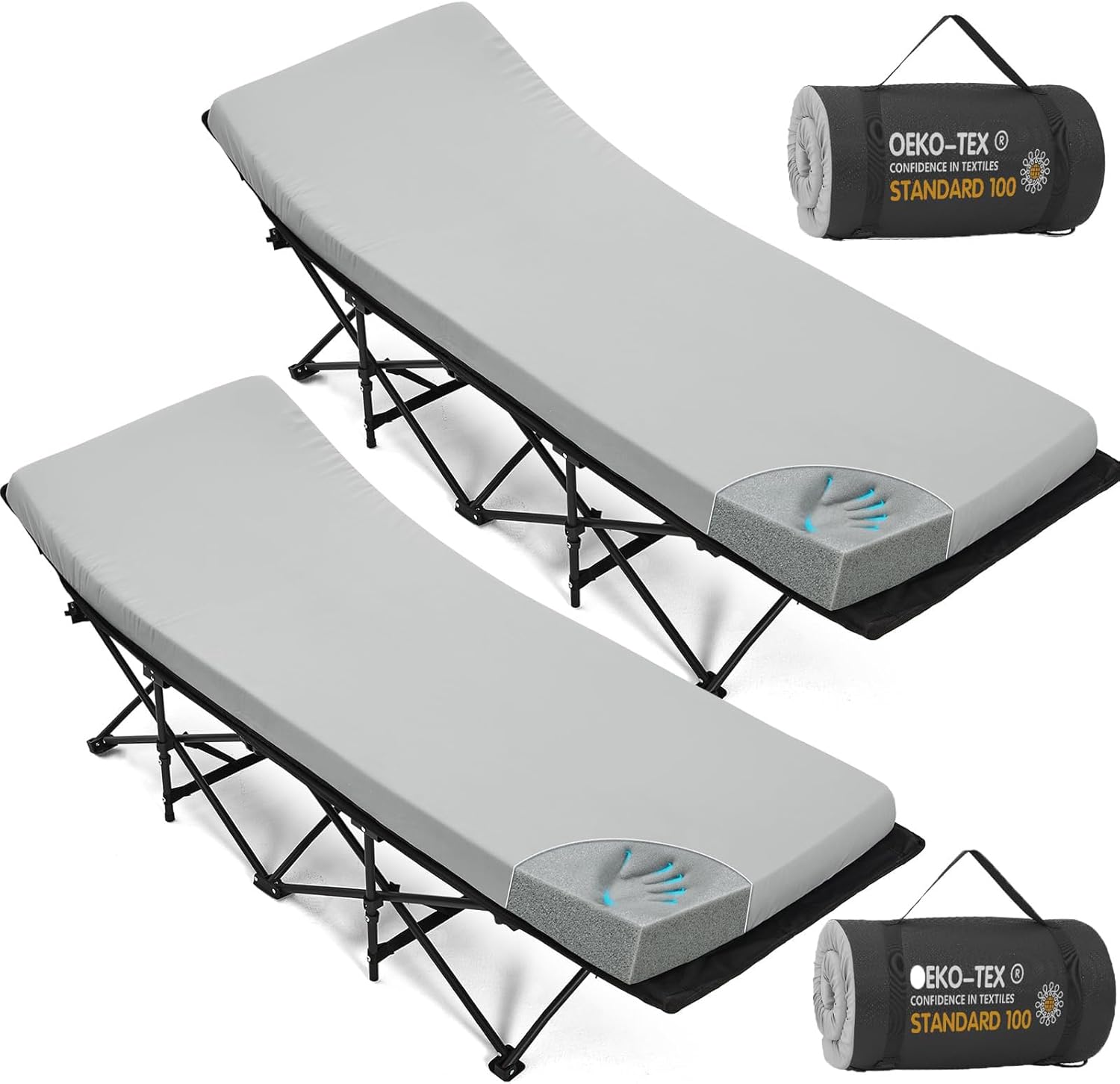 CYMULA Camping Cot Mattress 2in Memory Foam Sleeping Pad,Soft Warm Non-Slip Camping Mattress Topper with Retaining for Adults,Portable Roll up Pad for Travel(75 x30)（only Mattress）