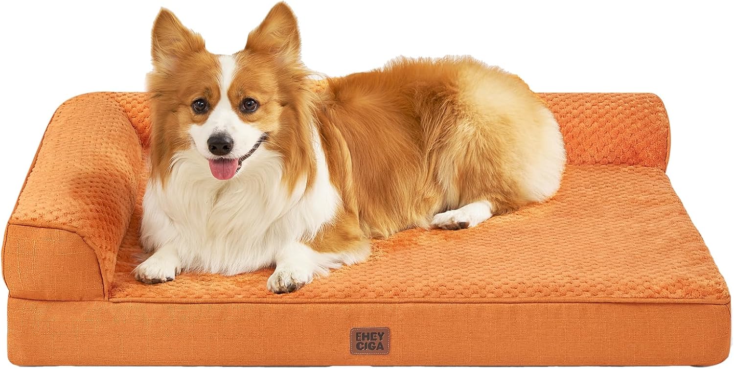 EHEYCIGA Orthopedic Dog Bed Medium Size Dogs, Memory Foam Dog Bed with Washable Removable Cover, Waterproof Pet Sofa Couch for Crate with Nonskid Bottom, 30x20x6, Grey