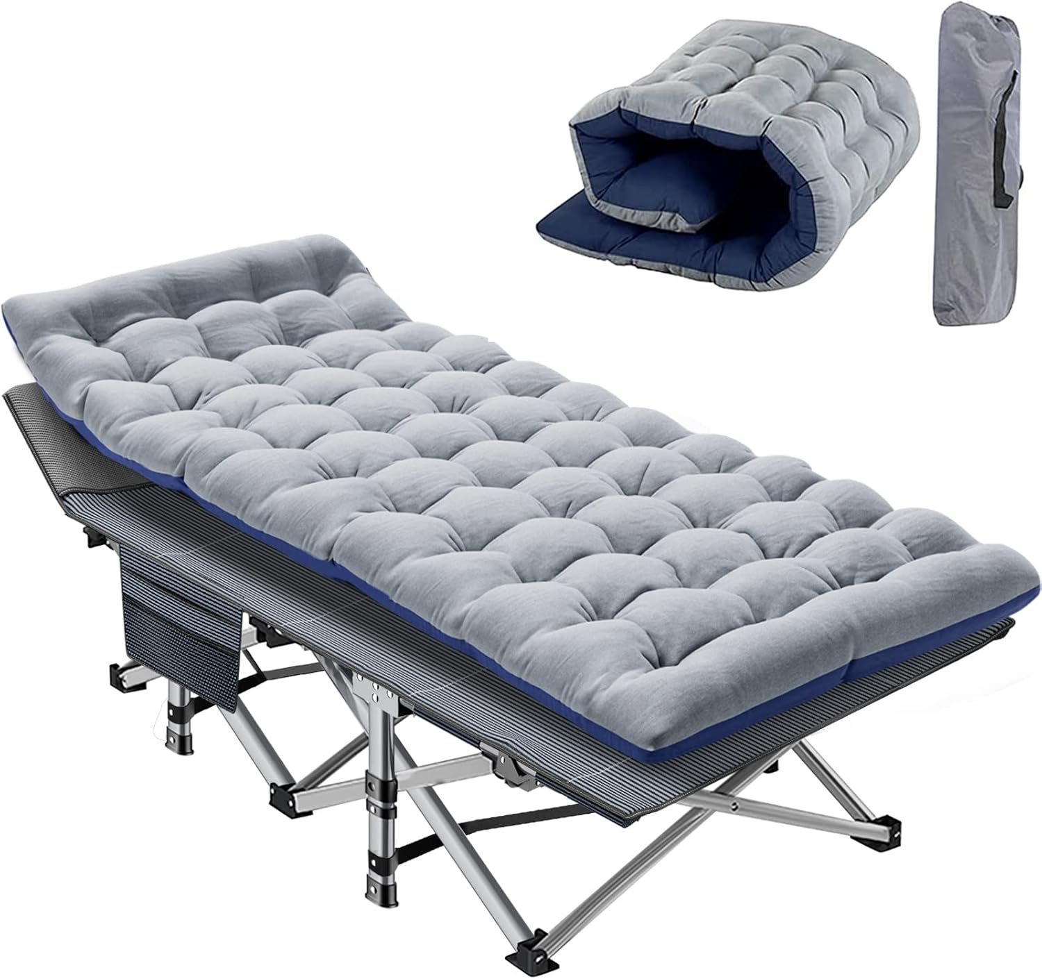 Slsy Folding Camping Cot for Adults with Pad, Padded Portable Sleeping Cots, Camp Bed with Carry Bag for Outdoor Travel, Beach, Hiking