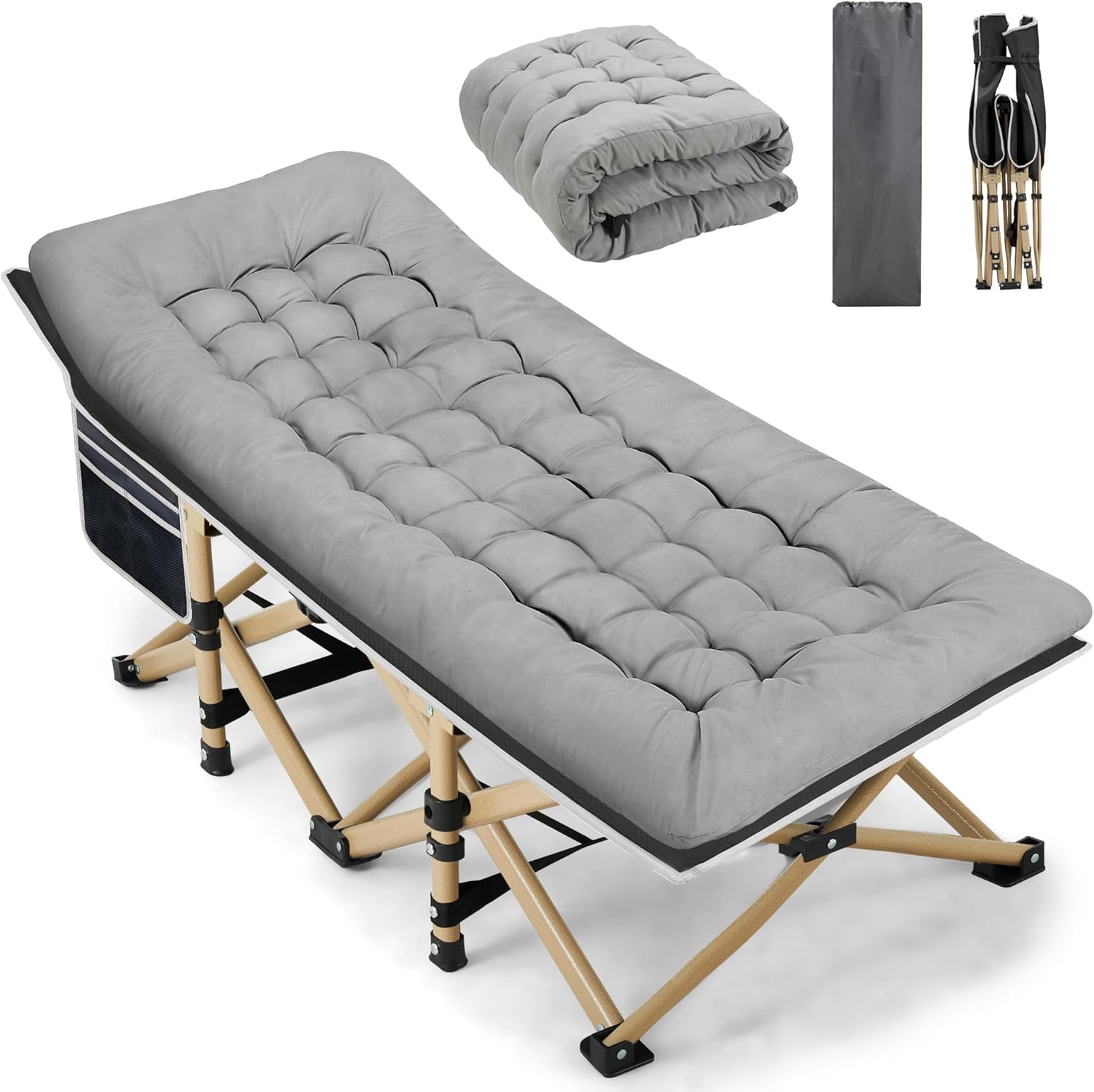 Portable Camping Cot, Sleeping Cot for Adult, 28" Extra Wide Heavy Duty Folding Cot Max Load 600LBS with Thick Mattress, Portable Camping Bed for Camp Outdoor/Office, Home Nap (Blue)