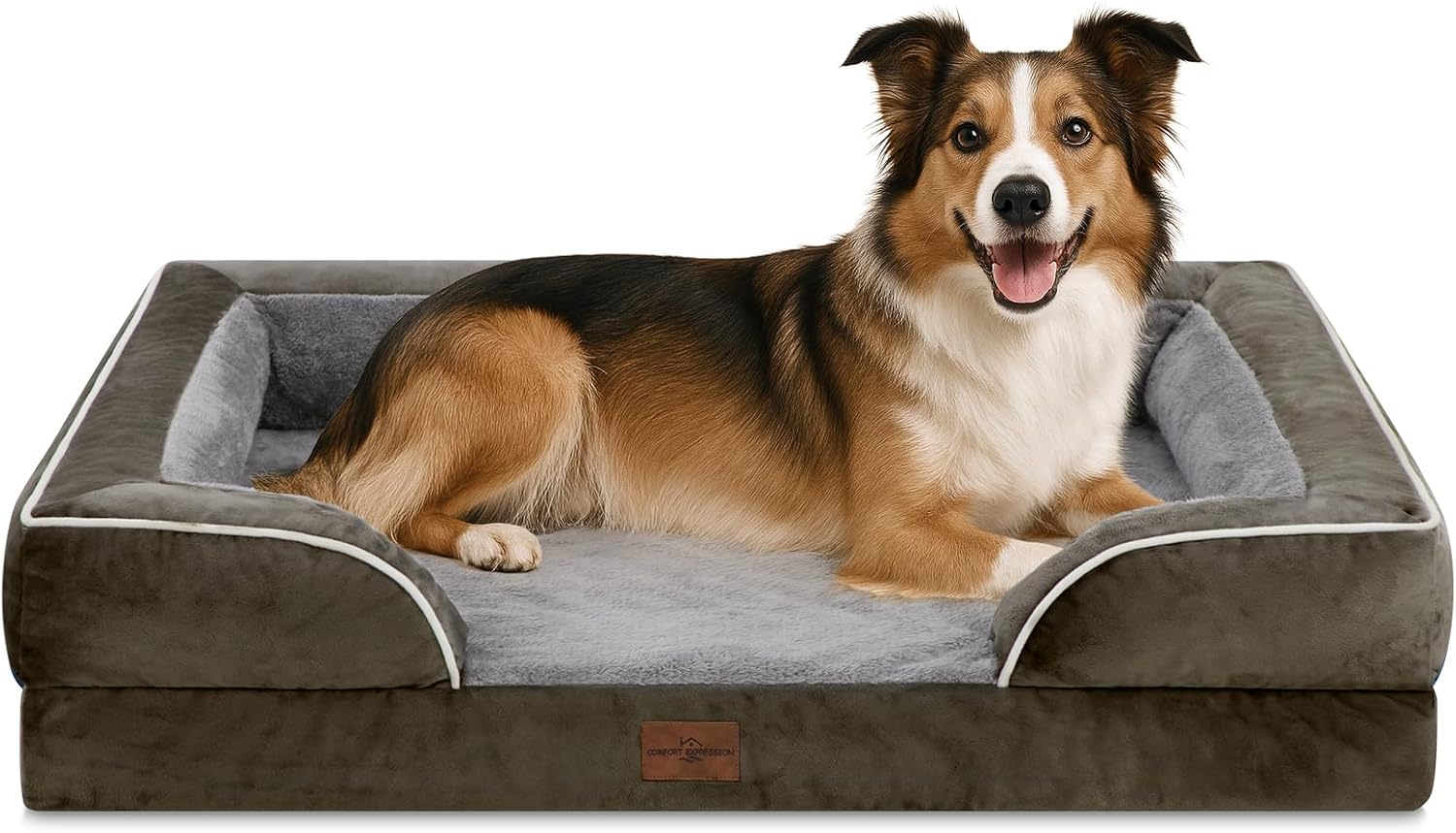 Comfort Expression Orthopedic Dog Bed for Extra Large Dogs 42x30 Inch, Waterproof Egg Crate Foam XL Pet Bed with Removable Bolsters, Dog Couch with Washable Cover & Non-Slip Bottom, Grey