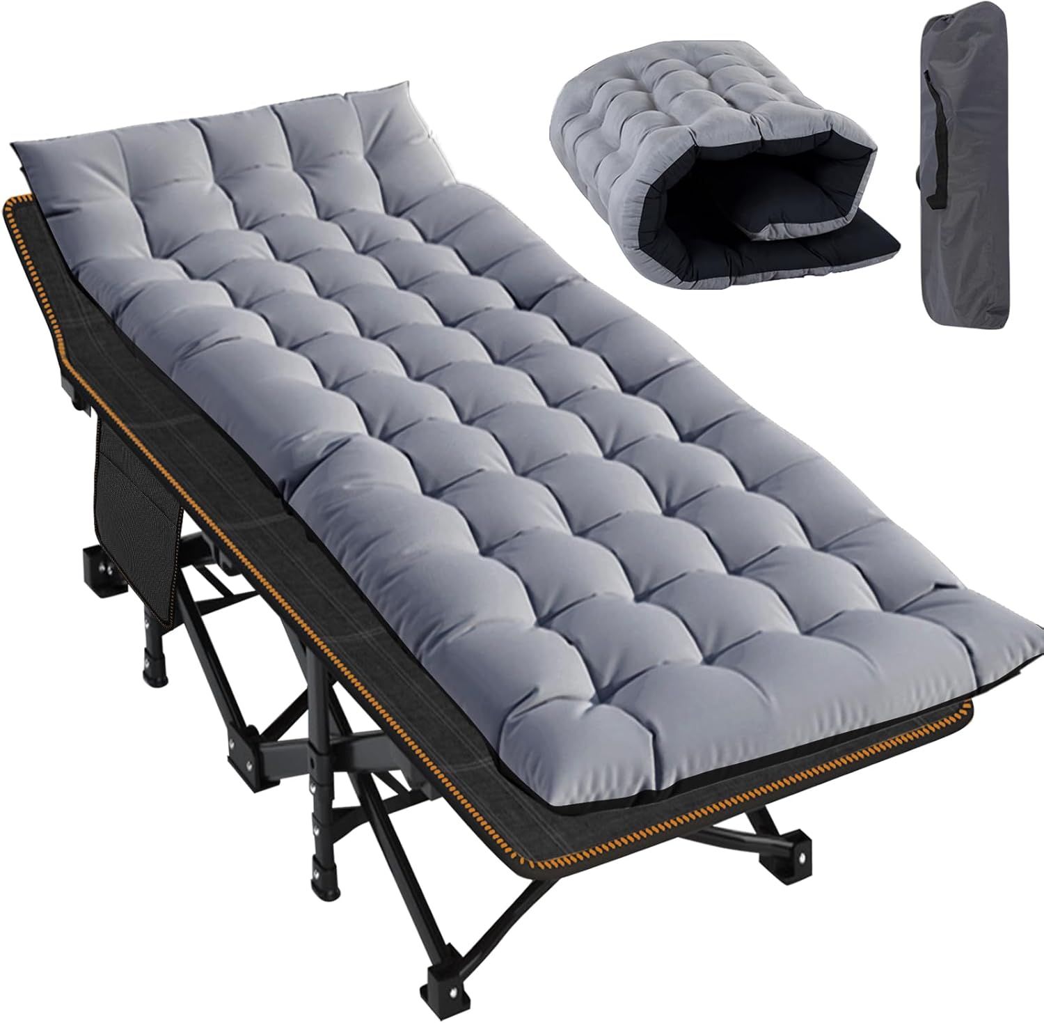 Slsy Folding Camping Cot for Adults with Pad, Padded Portable Sleeping Cots, Camp Bed with Carry Bag for Outdoor Travel, Beach, Hiking