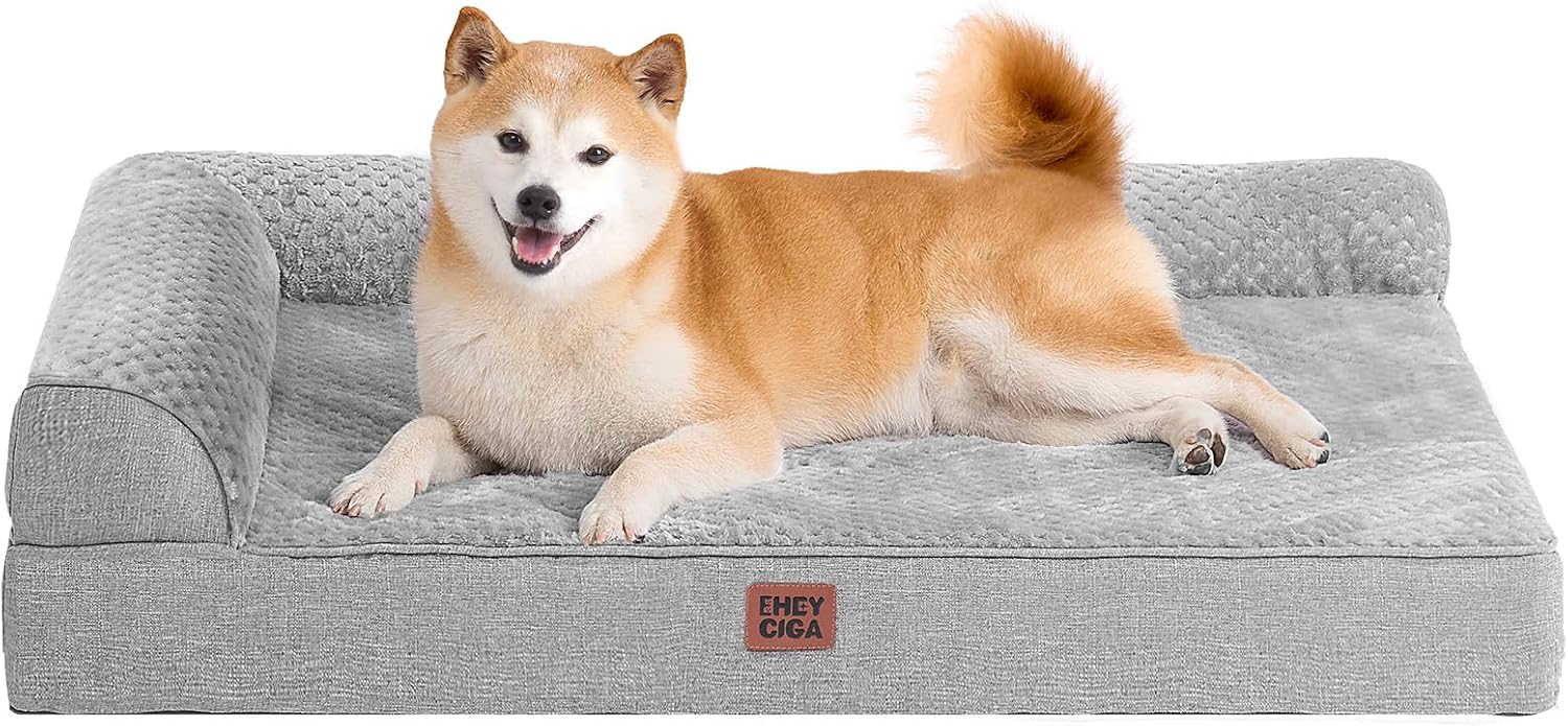 EHEYCIGA Orthopedic Dog Bed Medium Size Dogs, Memory Foam Dog Bed with Washable Removable Cover, Waterproof Pet Sofa Couch for Crate with Nonskid Bottom, 30x20x6, Grey