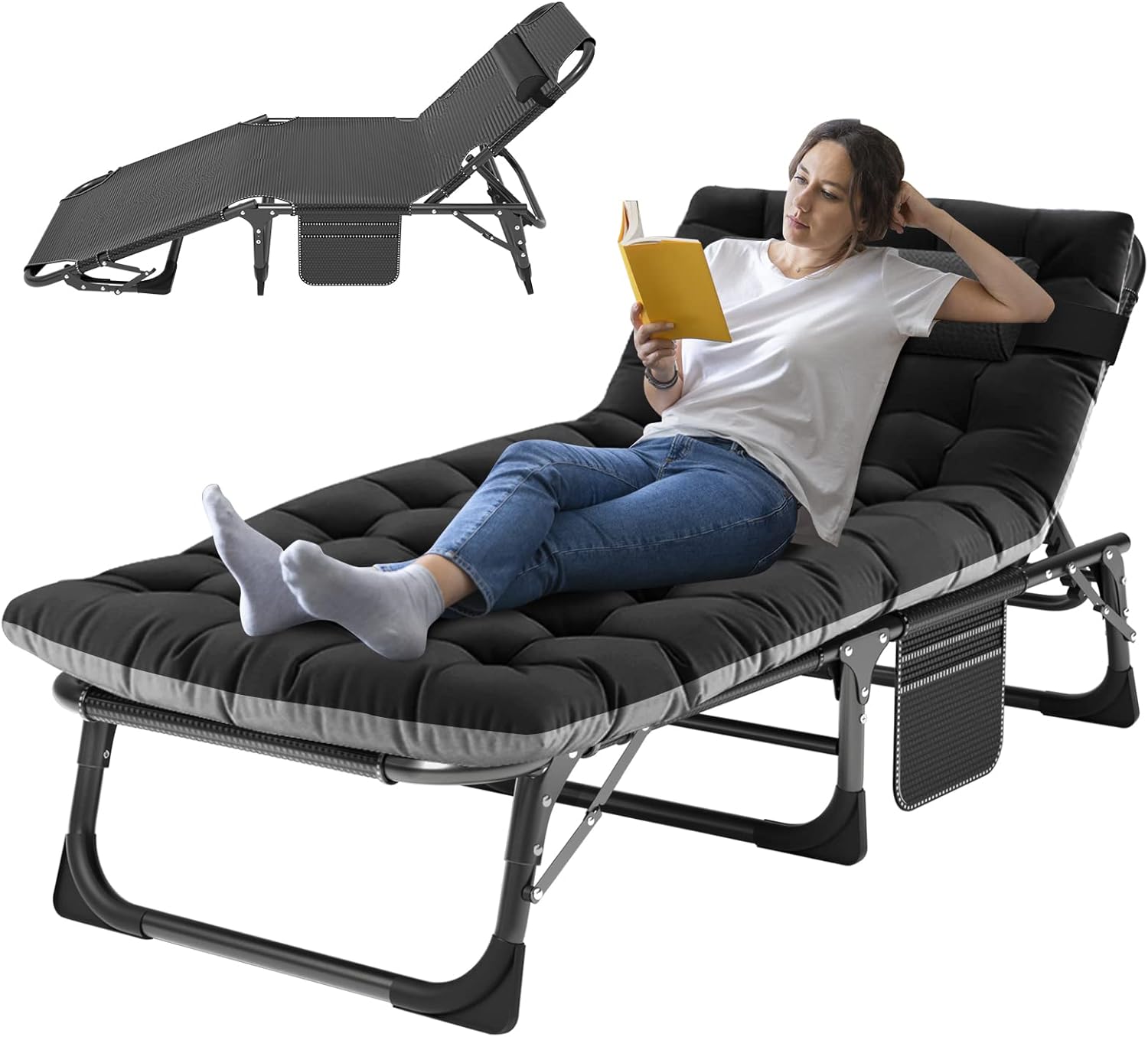 ABORON Camping Cot for Adult 28" Extra Wide, Heavy-Duty 1200D Oxford Cot for Sleeping, Portable Folding Camp Bed with Mat & Carry Bag