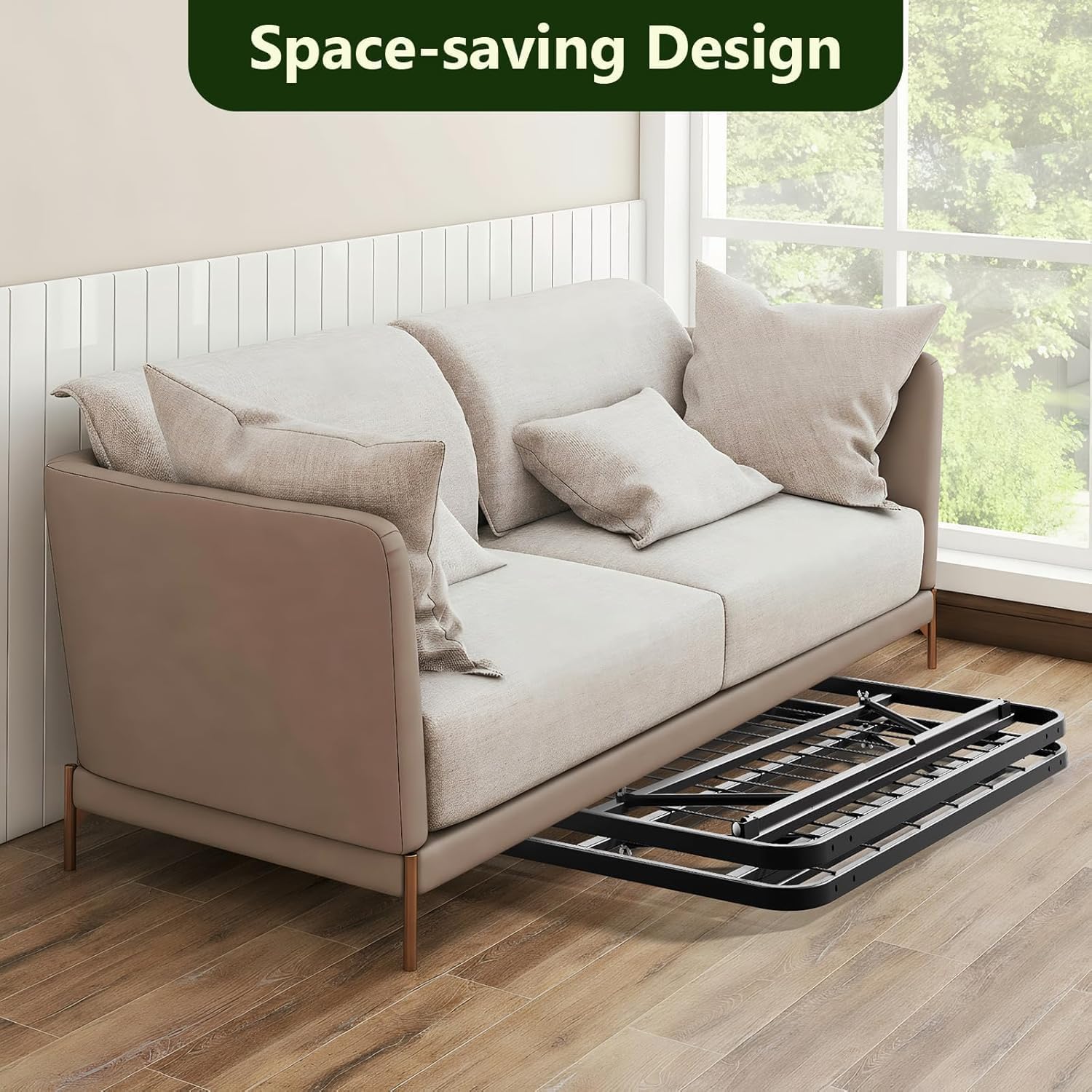 Foldable Heavy Duty Twin Bed Frames, Noise Free Metal Bed Frame with 14" Storage, Easy Tool-Free Assembly, No Box Spring Needed,Black