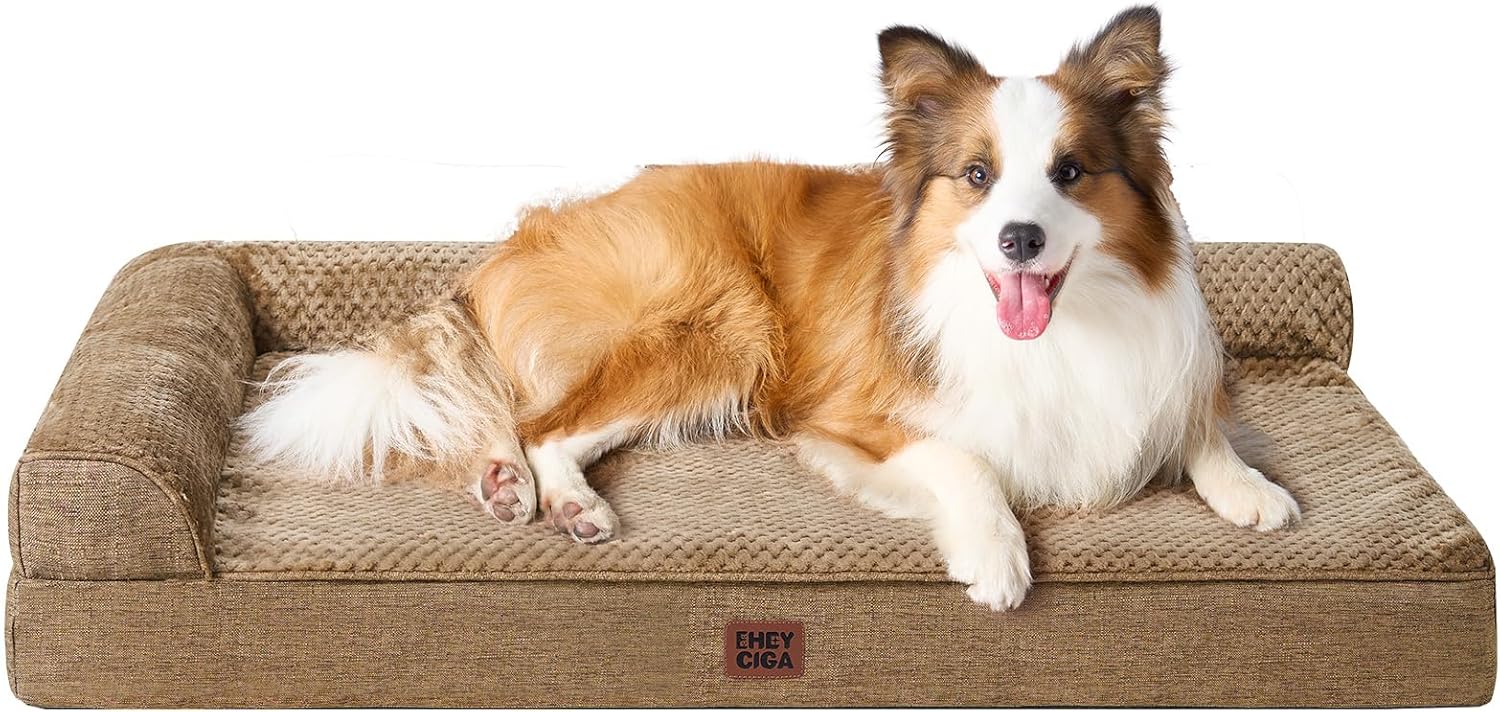 EHEYCIGA Orthopedic Dog Bed Medium Size Dogs, Memory Foam Dog Bed with Washable Removable Cover, Waterproof Pet Sofa Couch for Crate with Nonskid Bottom, 30x20x6, Grey