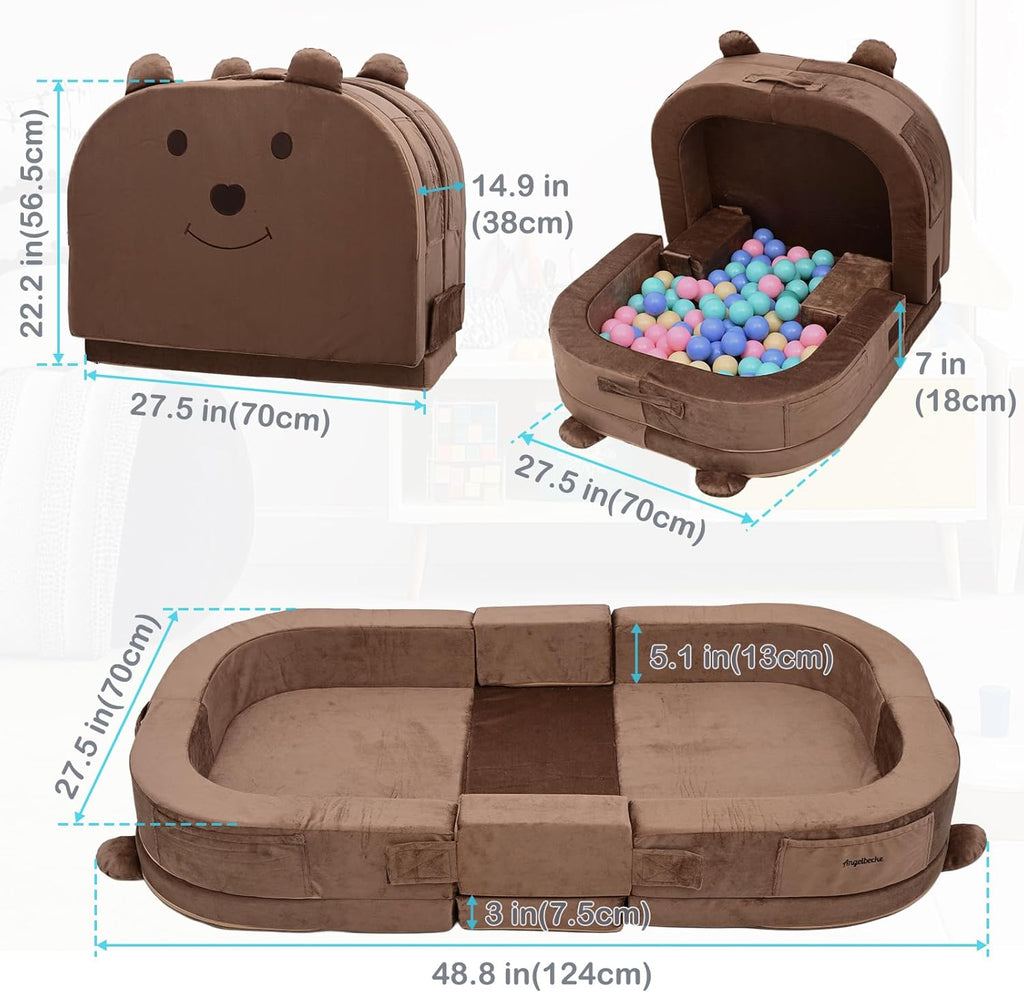 Toddler Travel Bed,Foldable&Portable Baby Cot for Kids with Removable Pillow,200GSM Dutch Fleece &28D High-Density Sponge,Bear-Shaped 2-in-1Design for Naps,Lounger,and Little Sofa at Home or Travel