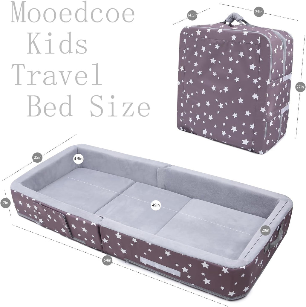 Mooedcoe Foldable Toddler Floor Bed with Sides, Folding Toddler Bed for Travel Kid Foam Sleeping Cot (Star), Grey