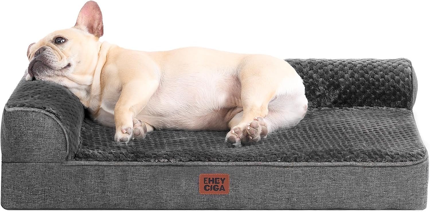 EHEYCIGA Orthopedic Dog Bed Medium Size Dogs, Memory Foam Dog Bed with Washable Removable Cover, Waterproof Pet Sofa Couch for Crate with Nonskid Bottom, 30x20x6, Grey
