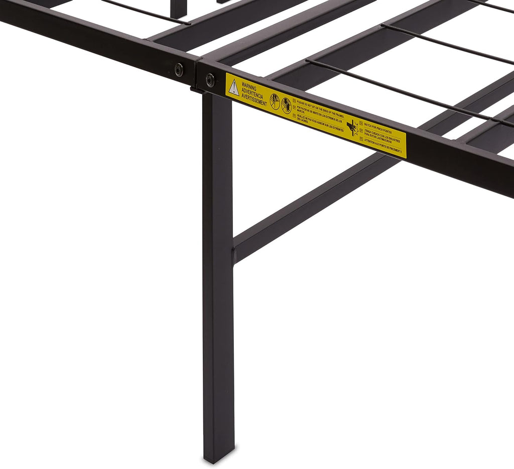 Amazon Basics Bed Frame with Storage, Foldable Metal Platform, Sturdy Steel, No Box Spring Needed, 14-inch High, Tool-Free Setup, Queen Size, Black