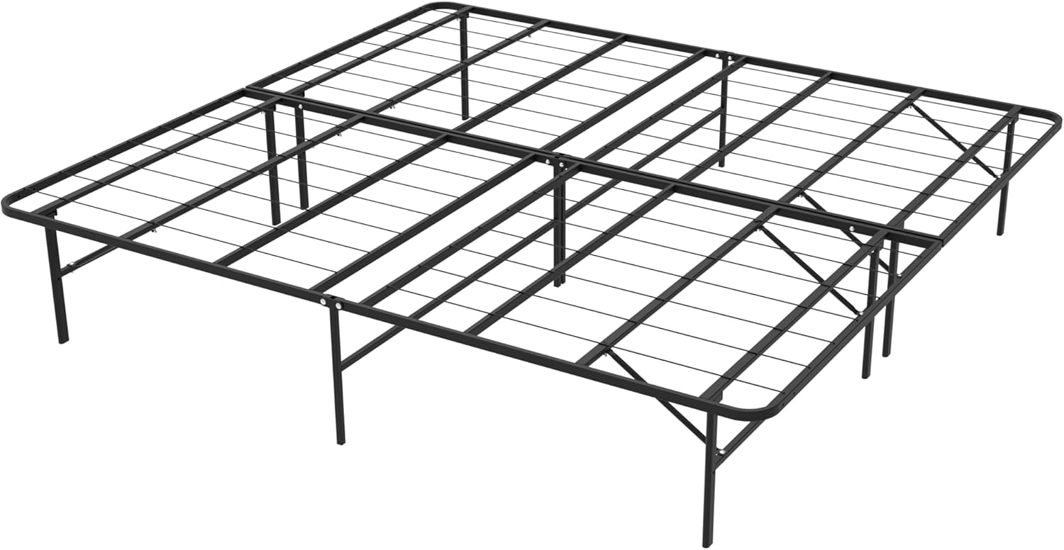 Foldable Heavy Duty Twin Bed Frames, Noise Free Metal Bed Frame with 14" Storage, Easy Tool-Free Assembly, No Box Spring Needed,Black