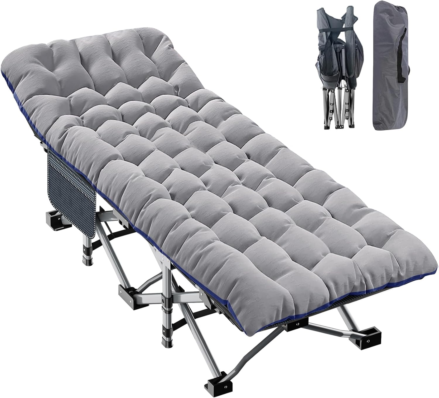 ABORON Camping Cot for Adult 28" Extra Wide, Heavy-Duty 1200D Oxford Cot for Sleeping, Portable Folding Camp Bed with Mat & Carry Bag