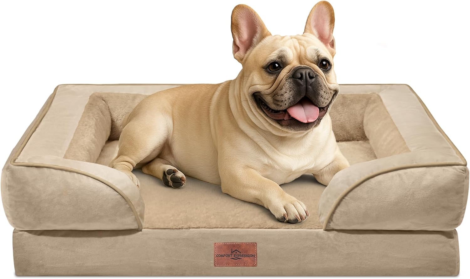 Comfort Expression Orthopedic Dog Bed for Extra Large Dogs 42x30 Inch, Waterproof Egg Crate Foam XL Pet Bed with Removable Bolsters, Dog Couch with Washable Cover & Non-Slip Bottom, Grey