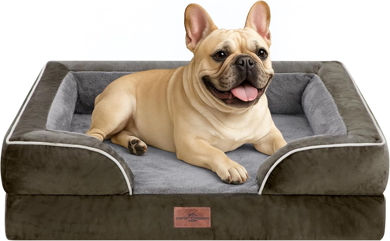 Comfort Expression Orthopedic Dog Bed for Extra Large Dogs 42x30 Inch, Waterproof Egg Crate Foam XL Pet Bed with Removable Bolsters, Dog Couch with Washable Cover & Non-Slip Bottom, Grey