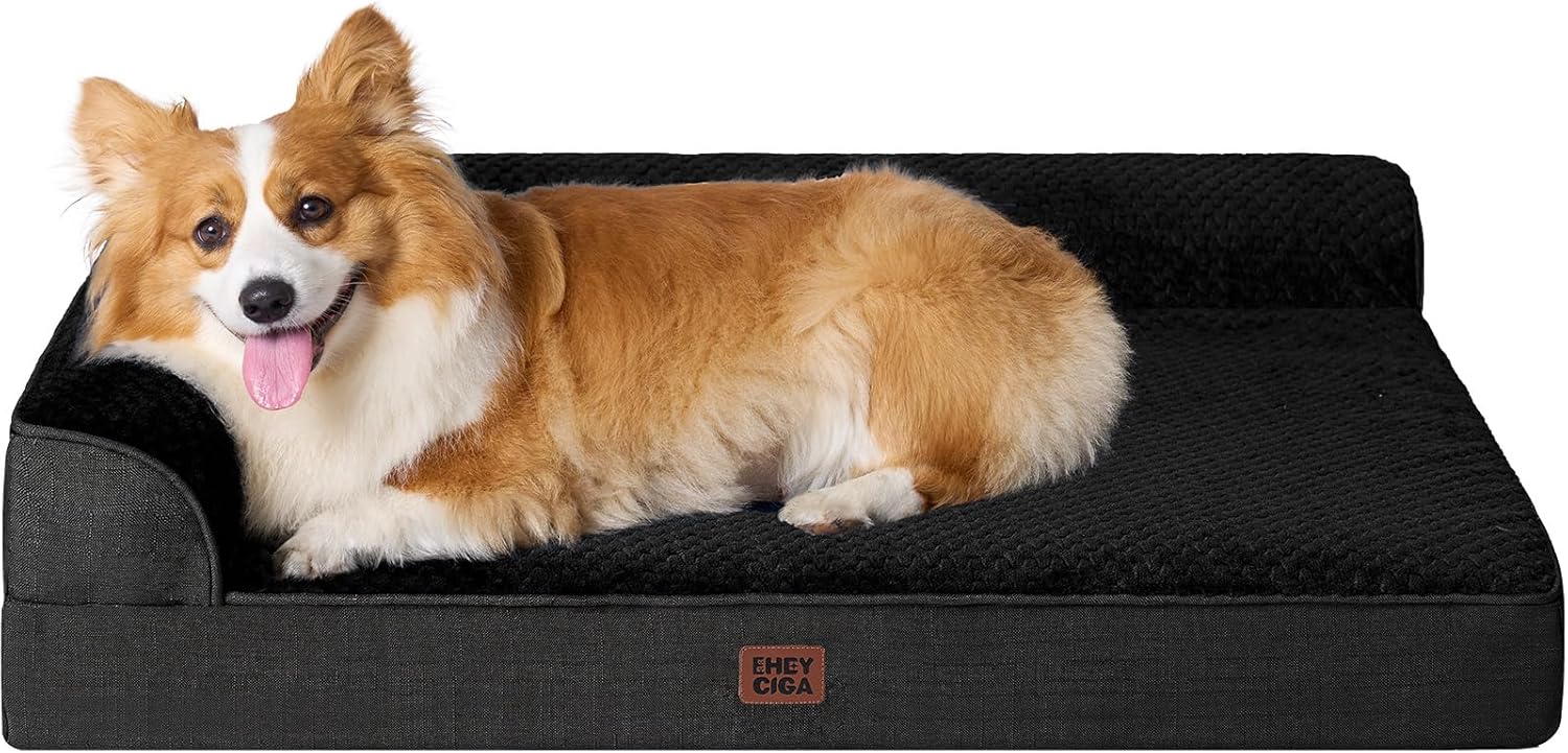 EHEYCIGA Orthopedic Dog Bed Medium Size Dogs, Memory Foam Dog Bed with Washable Removable Cover, Waterproof Pet Sofa Couch for Crate with Nonskid Bottom, 30x20x6, Grey
