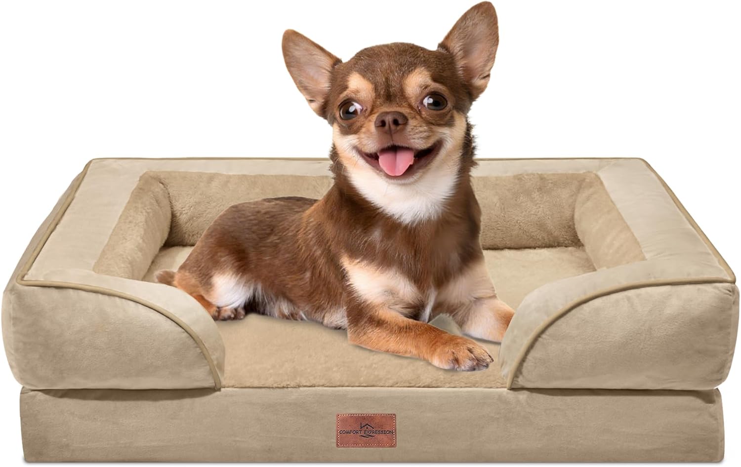 Comfort Expression Orthopedic Dog Bed for Extra Large Dogs 42x30 Inch, Waterproof Egg Crate Foam XL Pet Bed with Removable Bolsters, Dog Couch with Washable Cover & Non-Slip Bottom, Grey