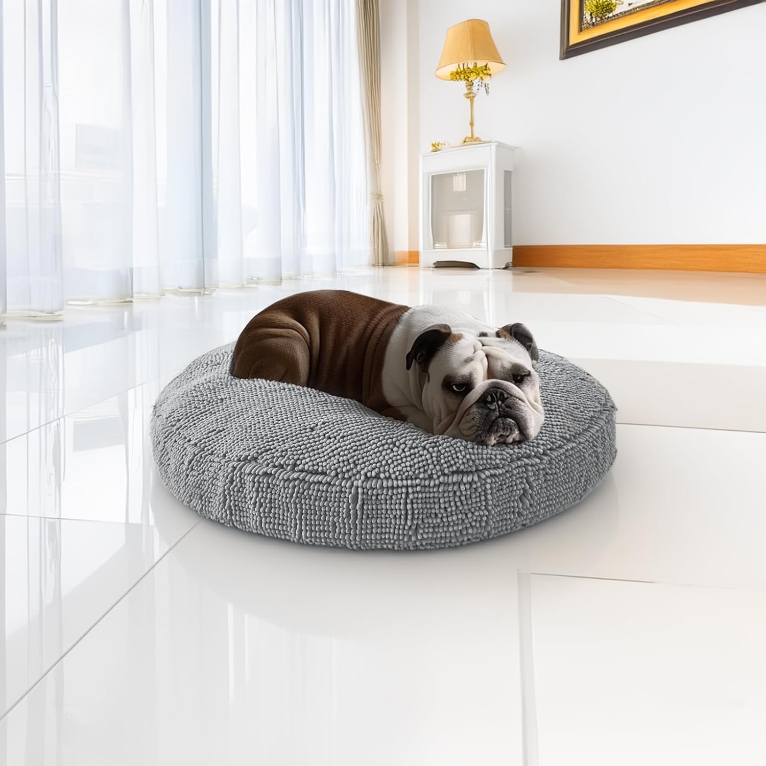 Muddy Mat®Cloud K-9 Bed for Dogs & Cats, Soft & Relaxing Donut Dog Bed, Chenille Material, Removable Cover, Washable & Dryer Safe–Navy Blue Medium(35'x35')