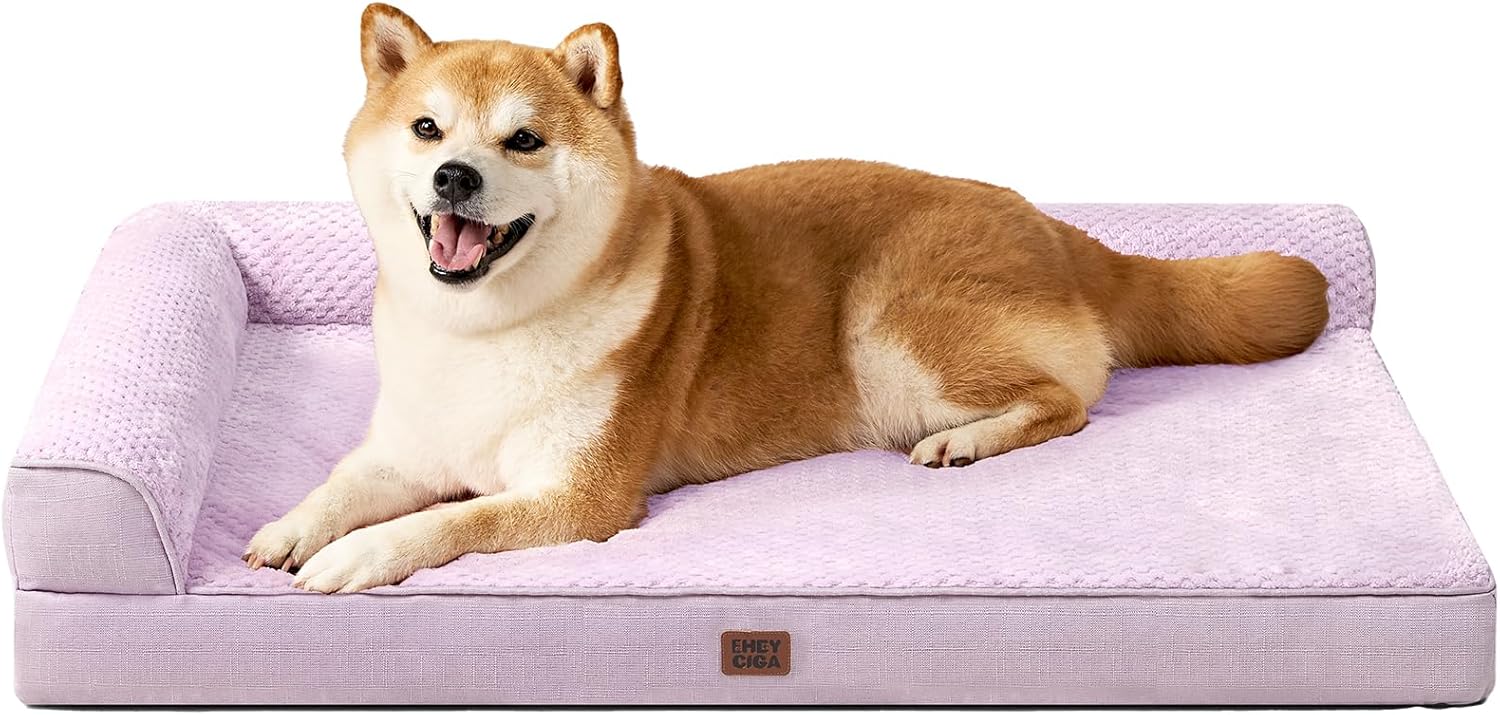 EHEYCIGA Orthopedic Dog Bed Medium Size Dogs, Memory Foam Dog Bed with Washable Removable Cover, Waterproof Pet Sofa Couch for Crate with Nonskid Bottom, 30x20x6, Grey