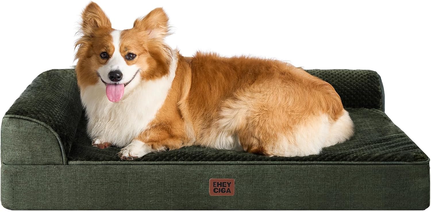 EHEYCIGA Orthopedic Dog Bed Medium Size Dogs, Memory Foam Dog Bed with Washable Removable Cover, Waterproof Pet Sofa Couch for Crate with Nonskid Bottom, 30x20x6, Grey