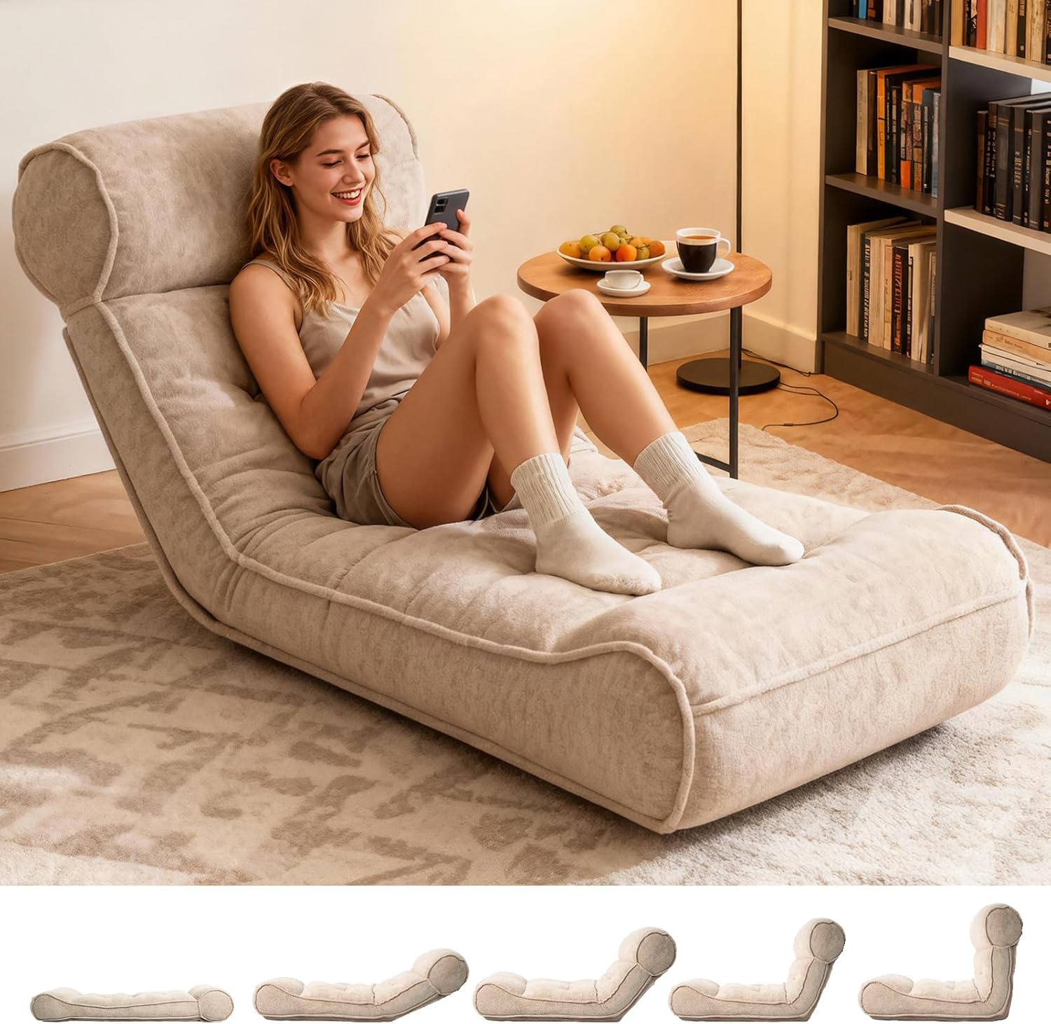 Lazy Floor Bed 83" – Cloud-Like Boneless Lounge Chair Indoor, Extra Comfy Floor Lounger, Plush Futon Chair Bed for Yoga, Meditation, Naps, Bedroom Use, Human Dog Bed (Boneless, Black)