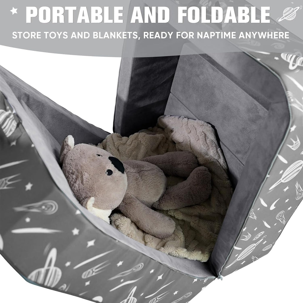 JOYWOO Toddler Floor Bed, Toddler Travel Bed for 3-6, Foldable Portable Toddlers Beds for Home/Playing/Nap/Hotel, Kids Floor Crib with Washable Cloth Cover, Toddlers Cots for Kids Sleeping, Charcoal