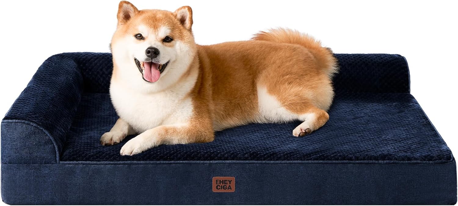 EHEYCIGA Orthopedic Dog Bed Medium Size Dogs, Memory Foam Dog Bed with Washable Removable Cover, Waterproof Pet Sofa Couch for Crate with Nonskid Bottom, 30x20x6, Grey