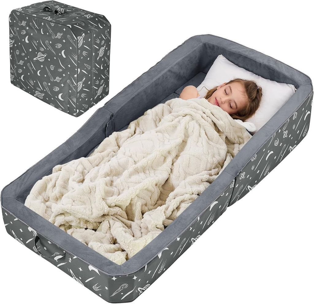 JOYWOO Toddler Floor Bed, Toddler Travel Bed for 3-6, Foldable Portable Toddlers Beds for Home/Playing/Nap/Hotel, Kids Floor Crib with Washable Cloth Cover, Toddlers Cots for Kids Sleeping, Charcoal