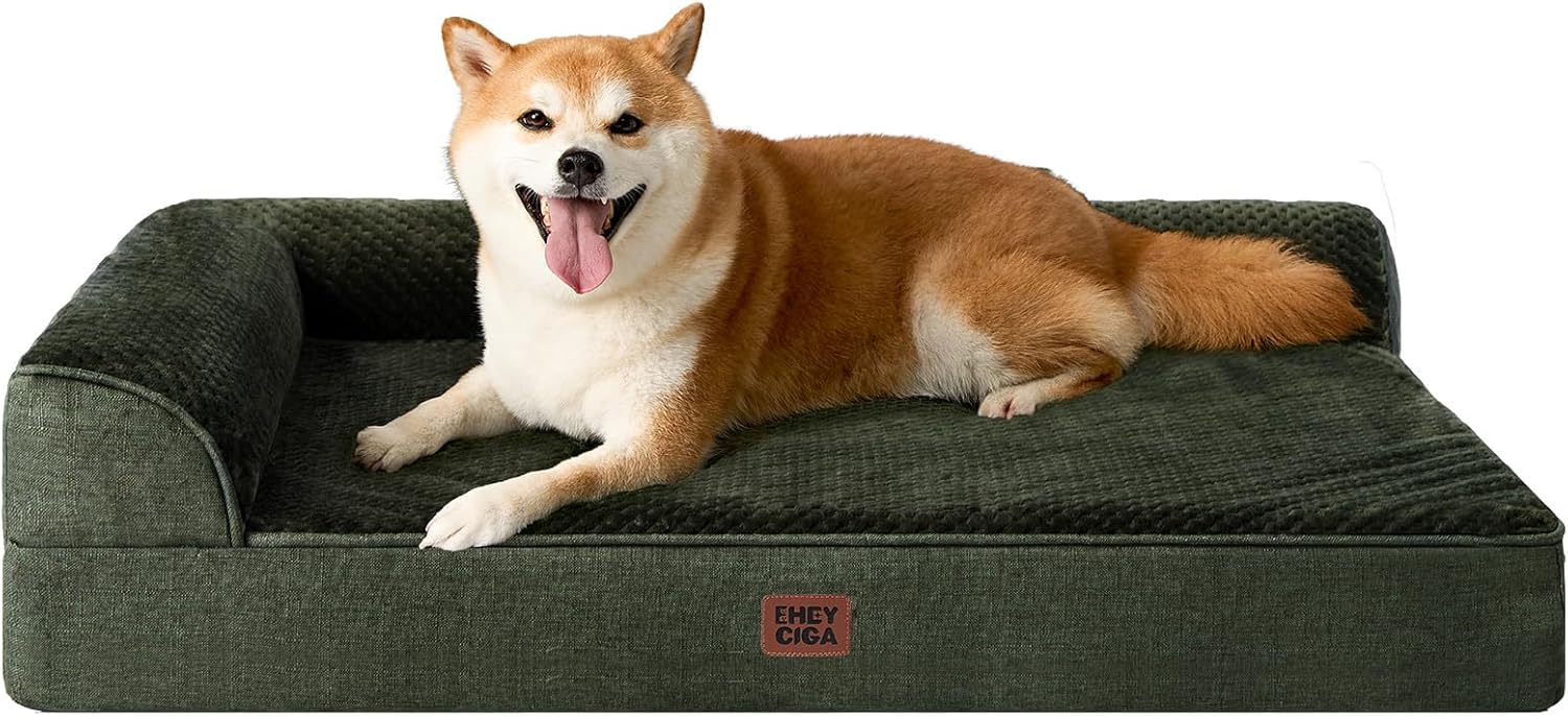 EHEYCIGA Orthopedic Dog Bed Medium Size Dogs, Memory Foam Dog Bed with Washable Removable Cover, Waterproof Pet Sofa Couch for Crate with Nonskid Bottom, 30x20x6, Grey