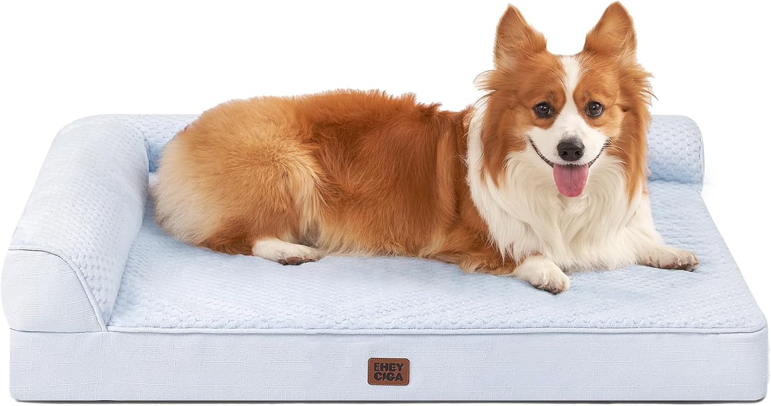 EHEYCIGA Orthopedic Dog Bed Medium Size Dogs, Memory Foam Dog Bed with Washable Removable Cover, Waterproof Pet Sofa Couch for Crate with Nonskid Bottom, 30x20x6, Grey