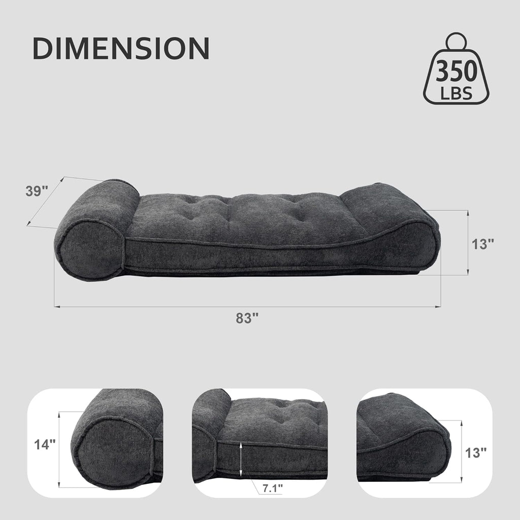 Lazy Floor Bed 83" – Cloud-Like Boneless Lounge Chair Indoor, Extra Comfy Floor Lounger, Plush Futon Chair Bed for Yoga, Meditation, Naps, Bedroom Use, Human Dog Bed (Boneless, Black)