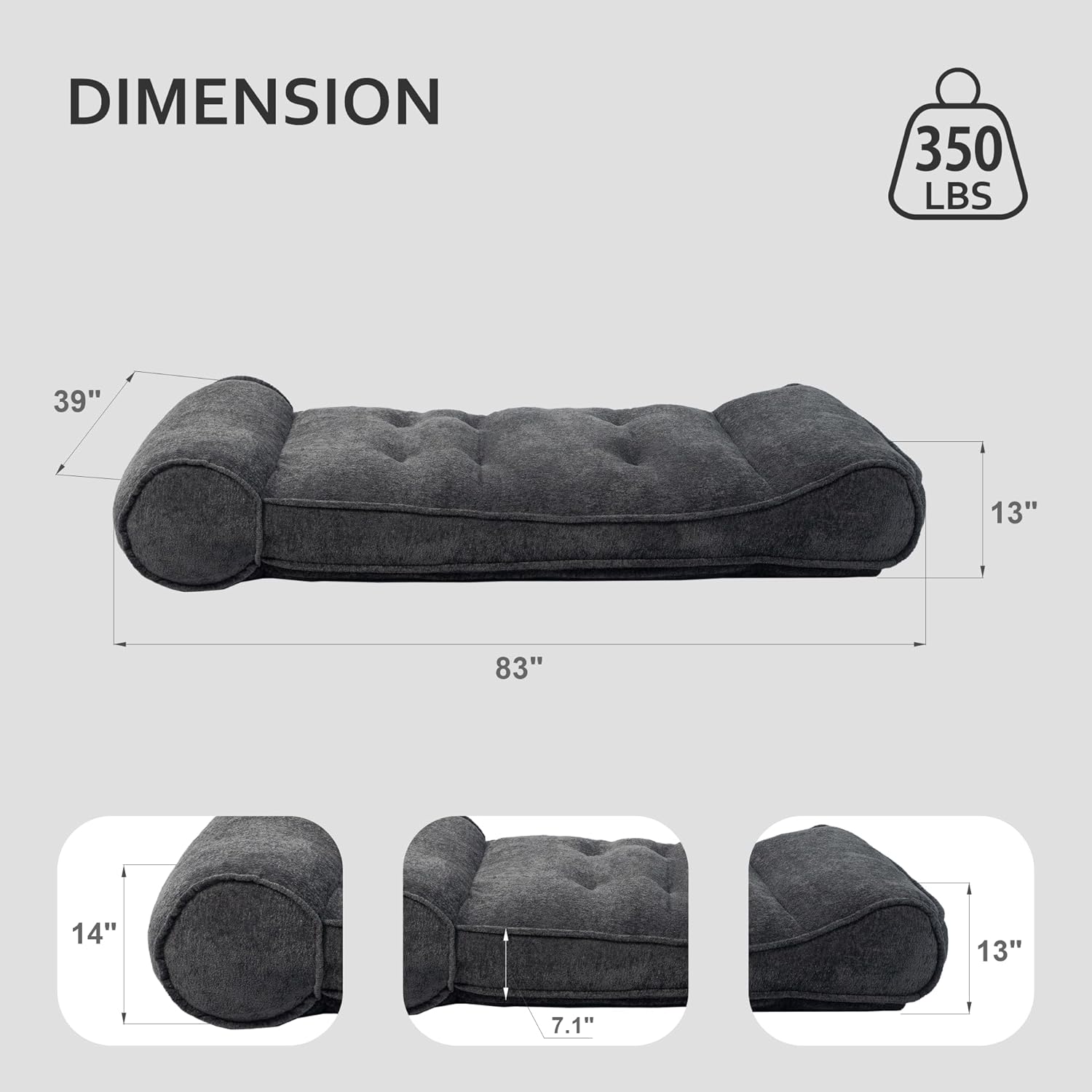 Lazy Floor Bed 83" – Cloud-Like Boneless Lounge Chair Indoor, Extra Comfy Floor Lounger, Plush Futon Chair Bed for Yoga, Meditation, Naps, Bedroom Use, Human Dog Bed (Boneless, Black)