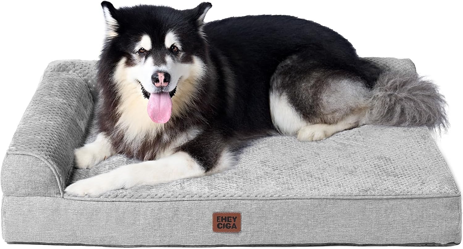 EHEYCIGA Orthopedic Dog Bed Medium Size Dogs, Memory Foam Dog Bed with Washable Removable Cover, Waterproof Pet Sofa Couch for Crate with Nonskid Bottom, 30x20x6, Grey