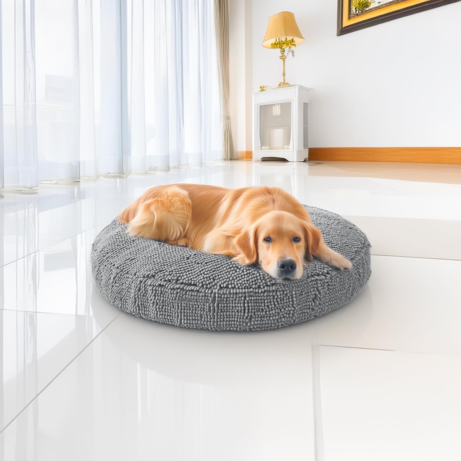 Muddy Mat®Cloud K-9 Bed for Dogs & Cats, Soft & Relaxing Donut Dog Bed, Chenille Material, Removable Cover, Washable & Dryer Safe–Navy Blue Medium(35'x35')
