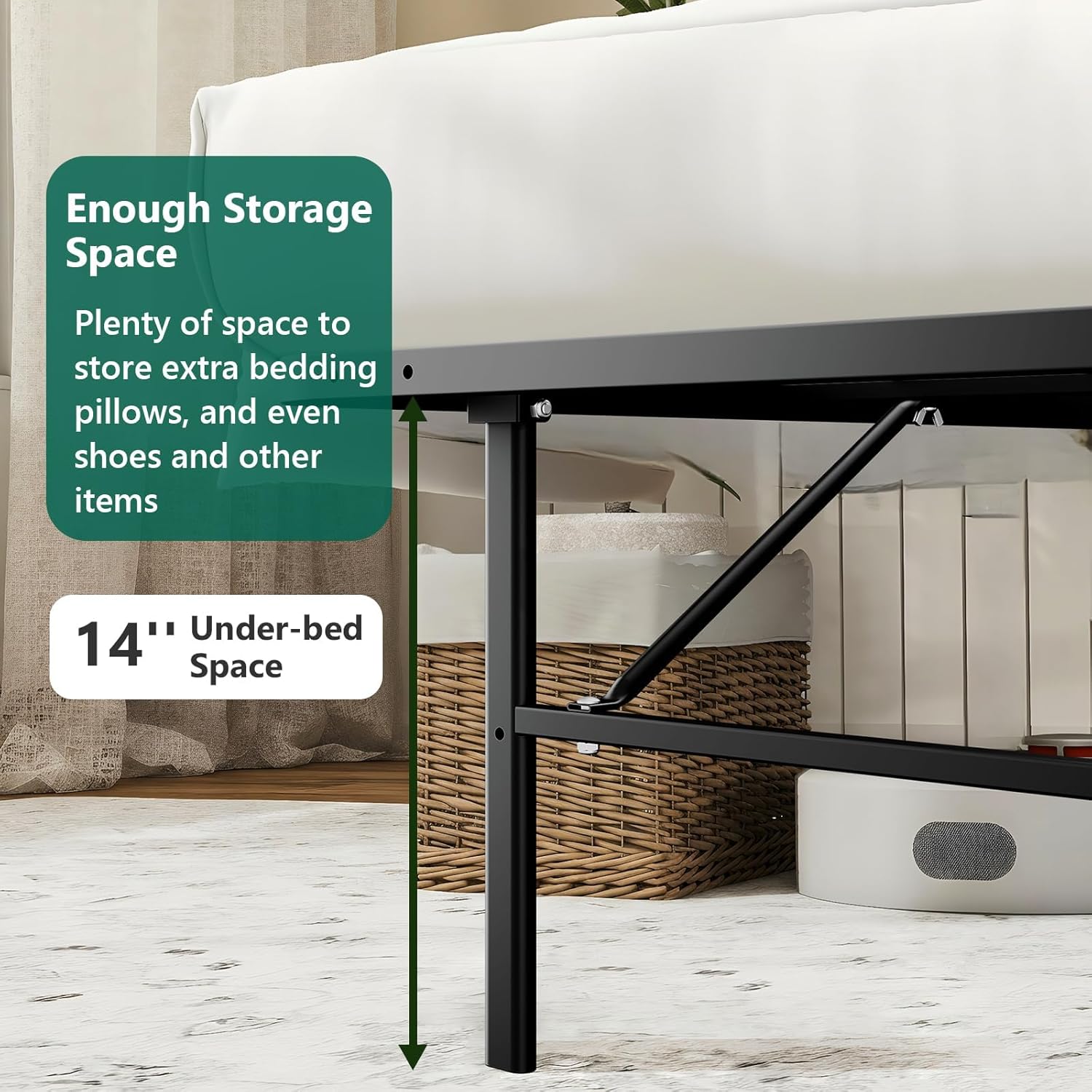 Full Size Folding Bed Frame, Heavy Duty Full Metal Platform with 14" Underbed Storage, Easy Tool-Free Assembly, No Box Spring Needed