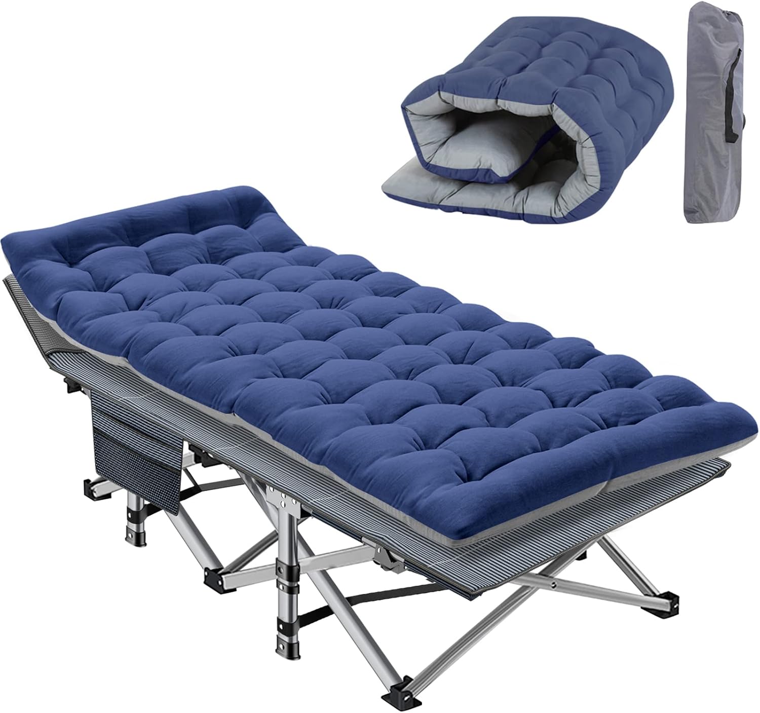 Slsy Folding Camping Cot for Adults with Pad, Padded Portable Sleeping Cots, Camp Bed with Carry Bag for Outdoor Travel, Beach, Hiking