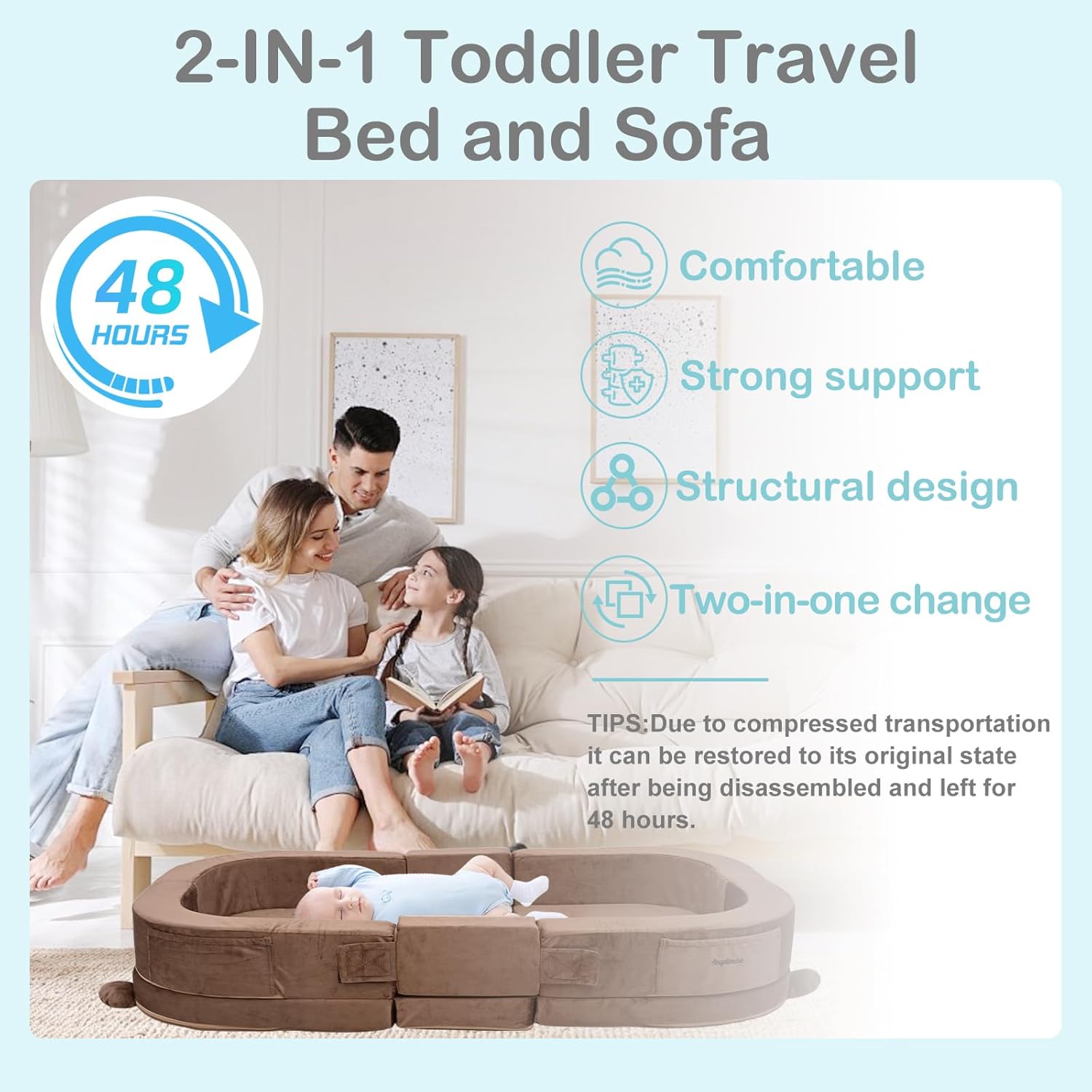 Toddler Travel Bed,Foldable&Portable Baby Cot for Kids with Removable Pillow,200GSM Dutch Fleece &28D High-Density Sponge,Bear-Shaped 2-in-1Design for Naps,Lounger,and Little Sofa at Home or Travel