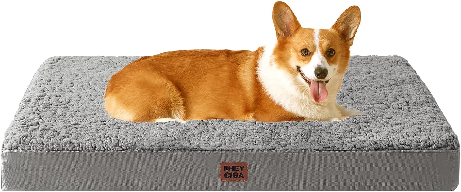 EHEYCIGA Orthopedic XL Dog Beds for Extra Large Dogs with Removable Washable Cover for Crate, Grey, 41x27