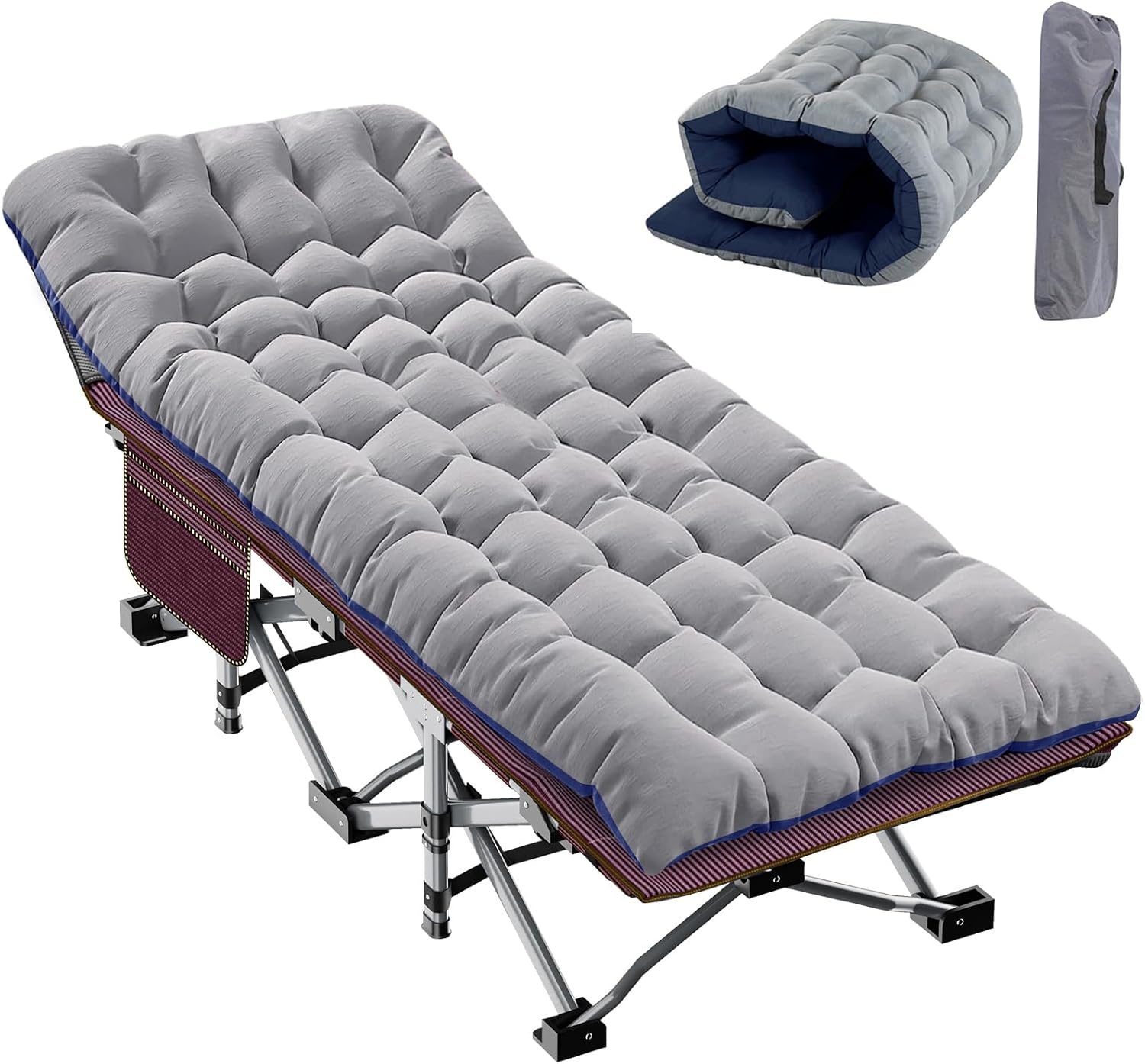 Slsy Folding Camping Cot for Adults with Pad, Padded Portable Sleeping Cots, Camp Bed with Carry Bag for Outdoor Travel, Beach, Hiking